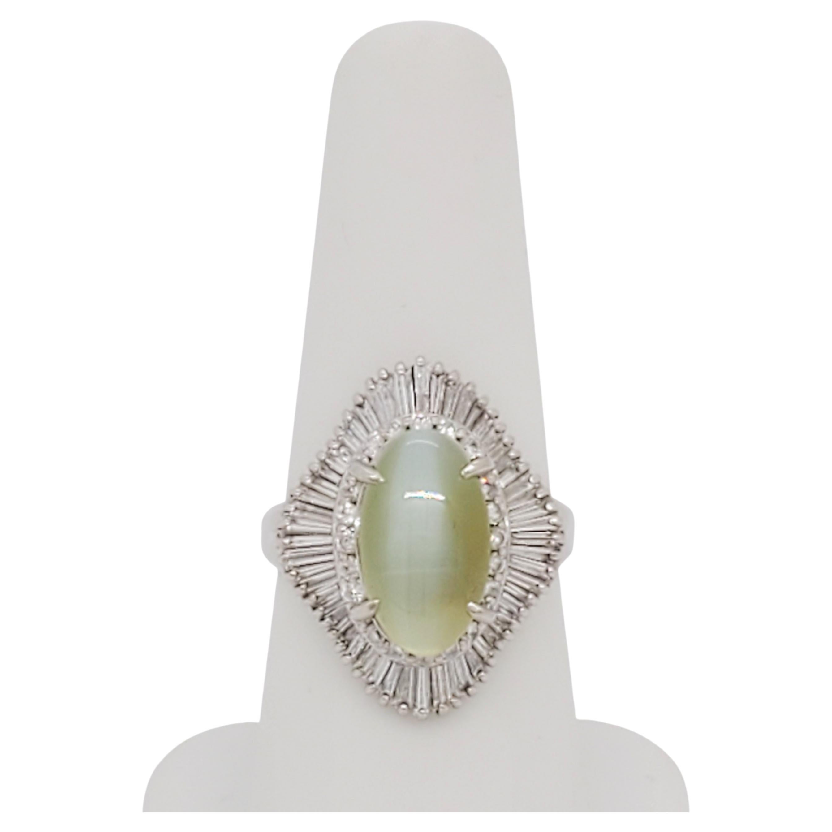 Cat's Eye Green Chrysoberyl and Diamond Cocktail Ring in Platinum