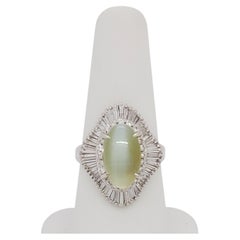 Cat's Eye Green Chrysoberyl and Diamond Cocktail Ring in Platinum