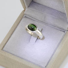 Cat's eye green phenomen tourmaline silver ring