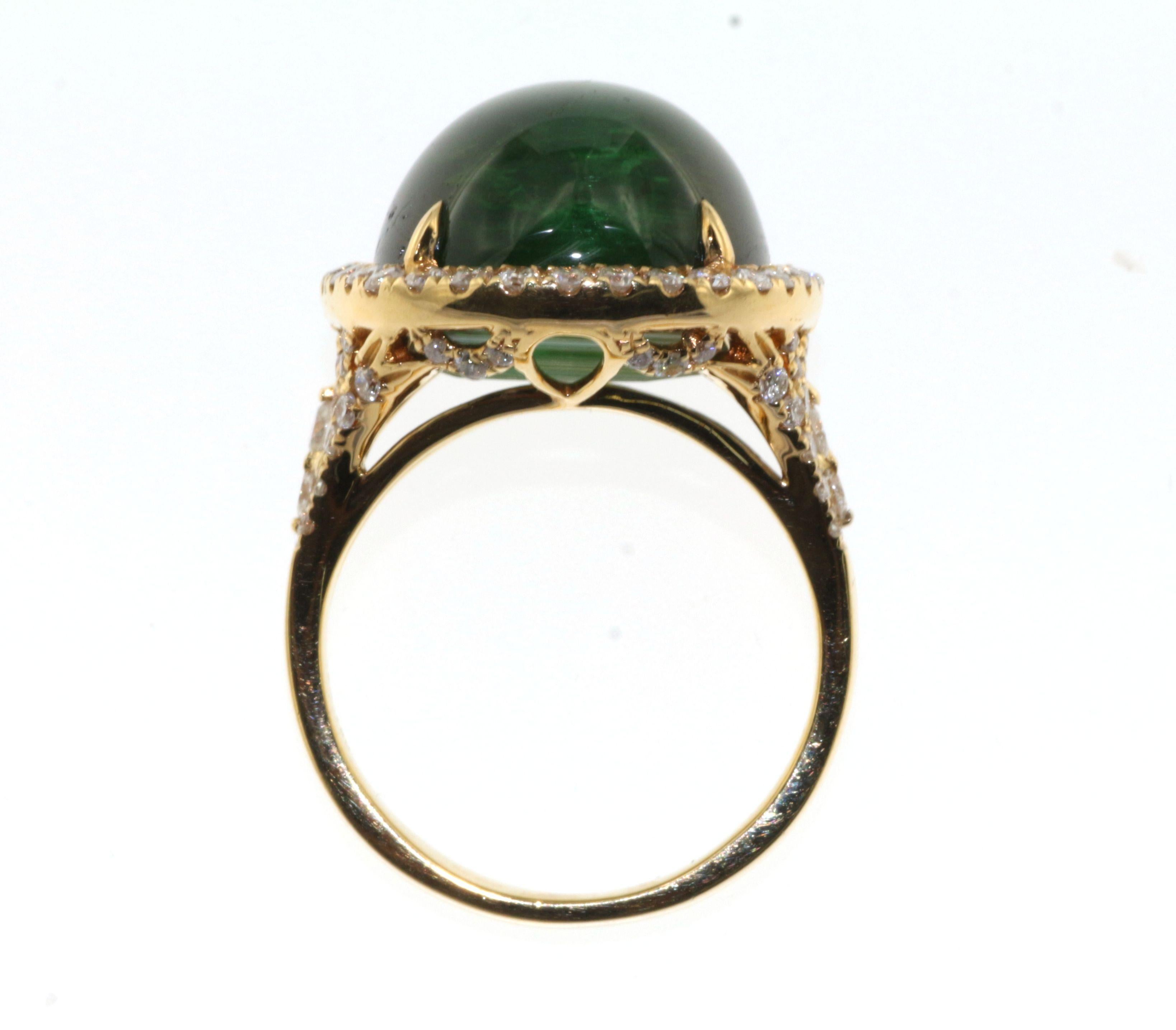 Vintage 19.02ct Rare Cat's Eye Green Tourmaline 1.04ct Diamond Ring 18K