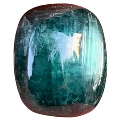 Gema de turmalina «ojo de gato» en color azul verde azulado, en forma de cabujón, para anillos y colgantes