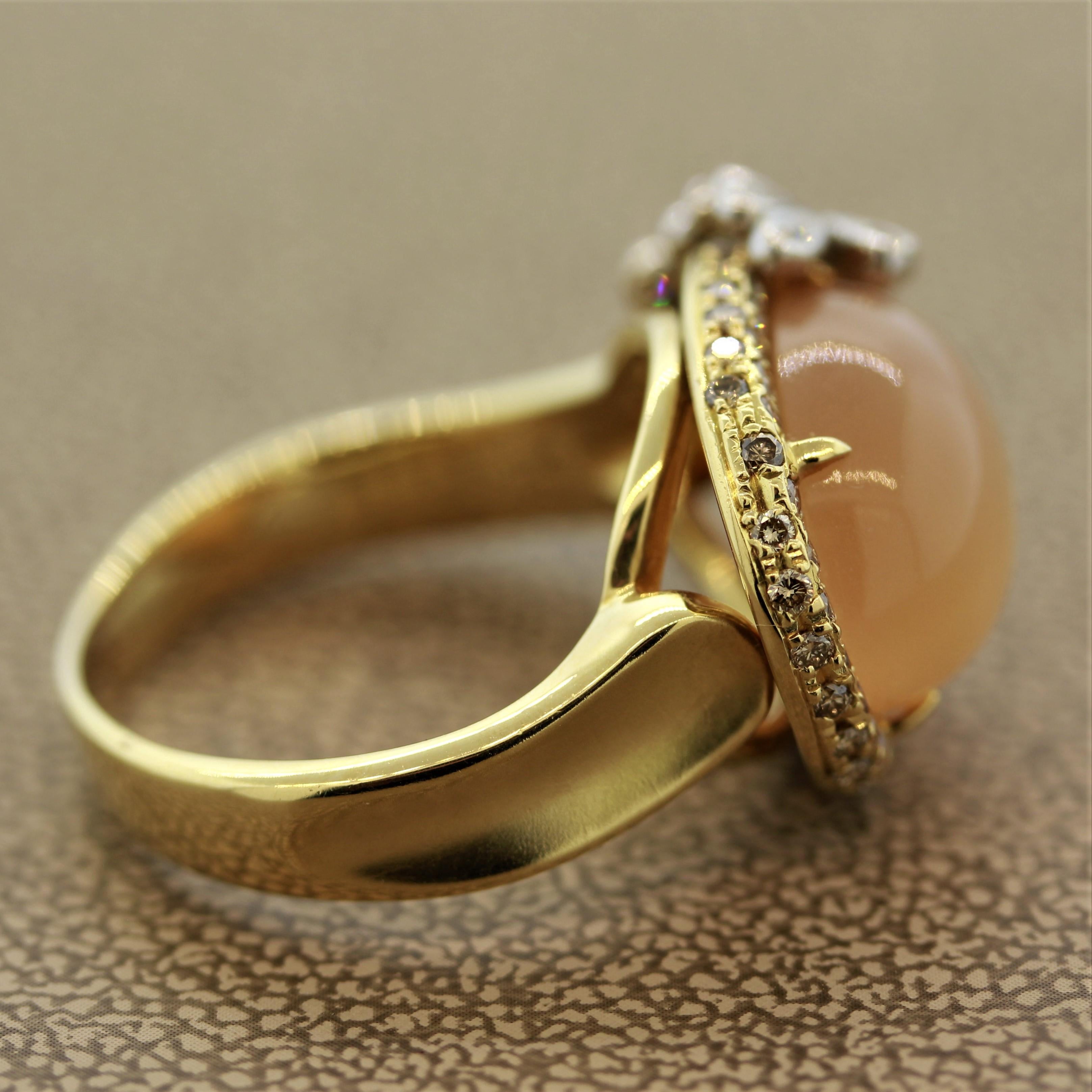 Cabochon Cat’s Eye Moonstone Diamond Gold Ring For Sale