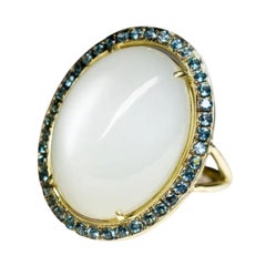 Bague unisexe Chatoyant en or jaune avec cabochon en pierre de lune et œil de chat