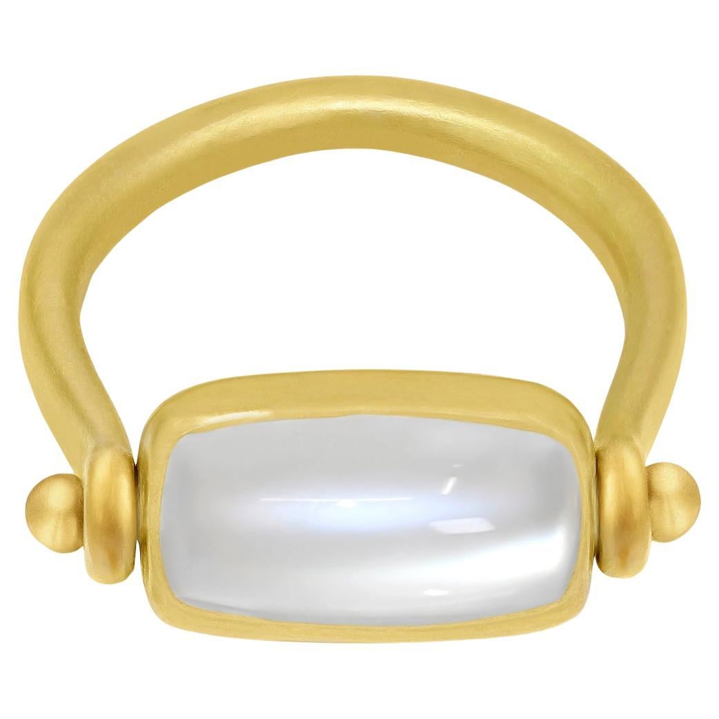 Cat's-Eye Platinum Moonstone Yellow Gold Swivel Ring, Denise Betesh 2023 For Sale