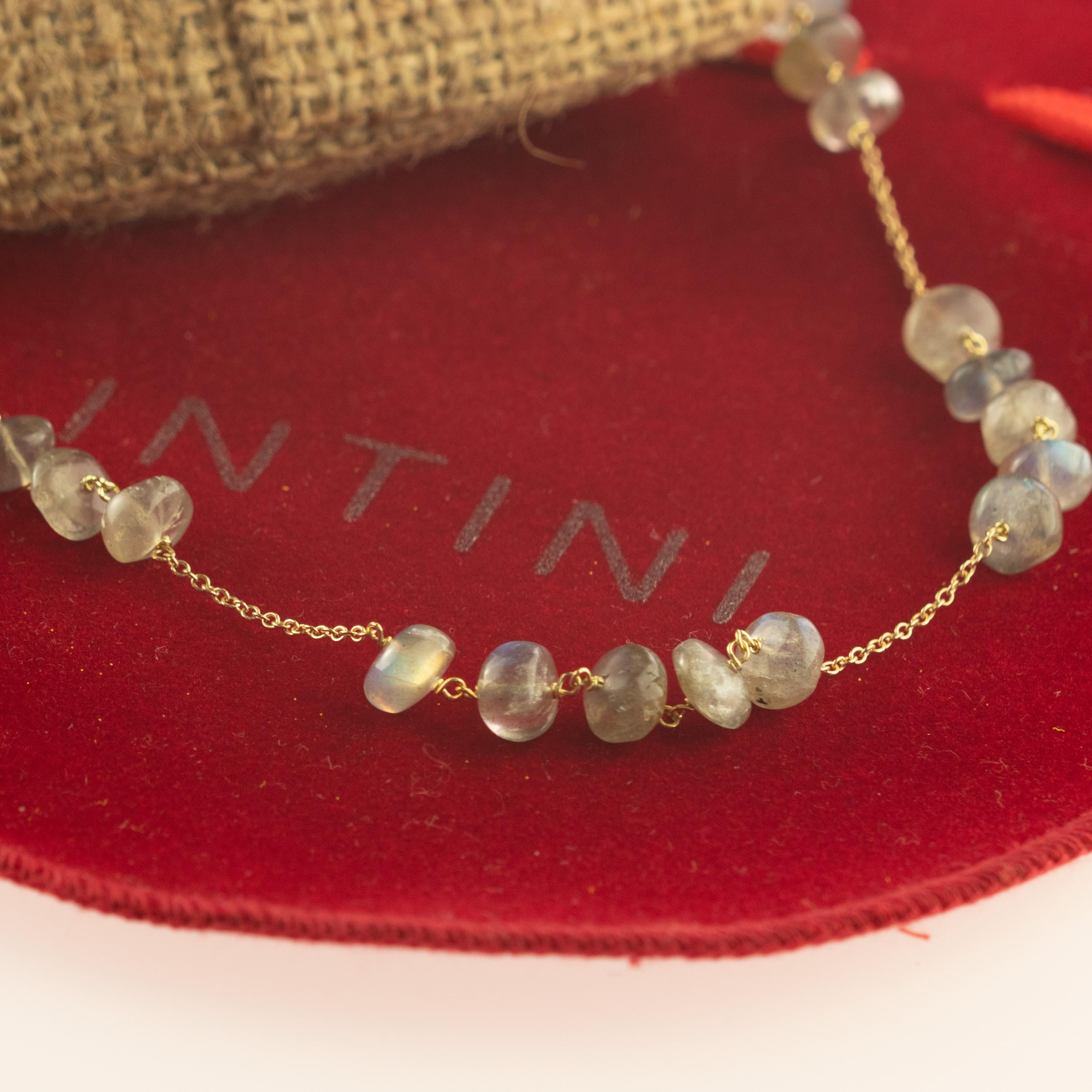 Collier de cocktail chic fait main avec chaîne en or jaune 18 carats et rondelles en forme d'œil de chat Pour femmes en vente