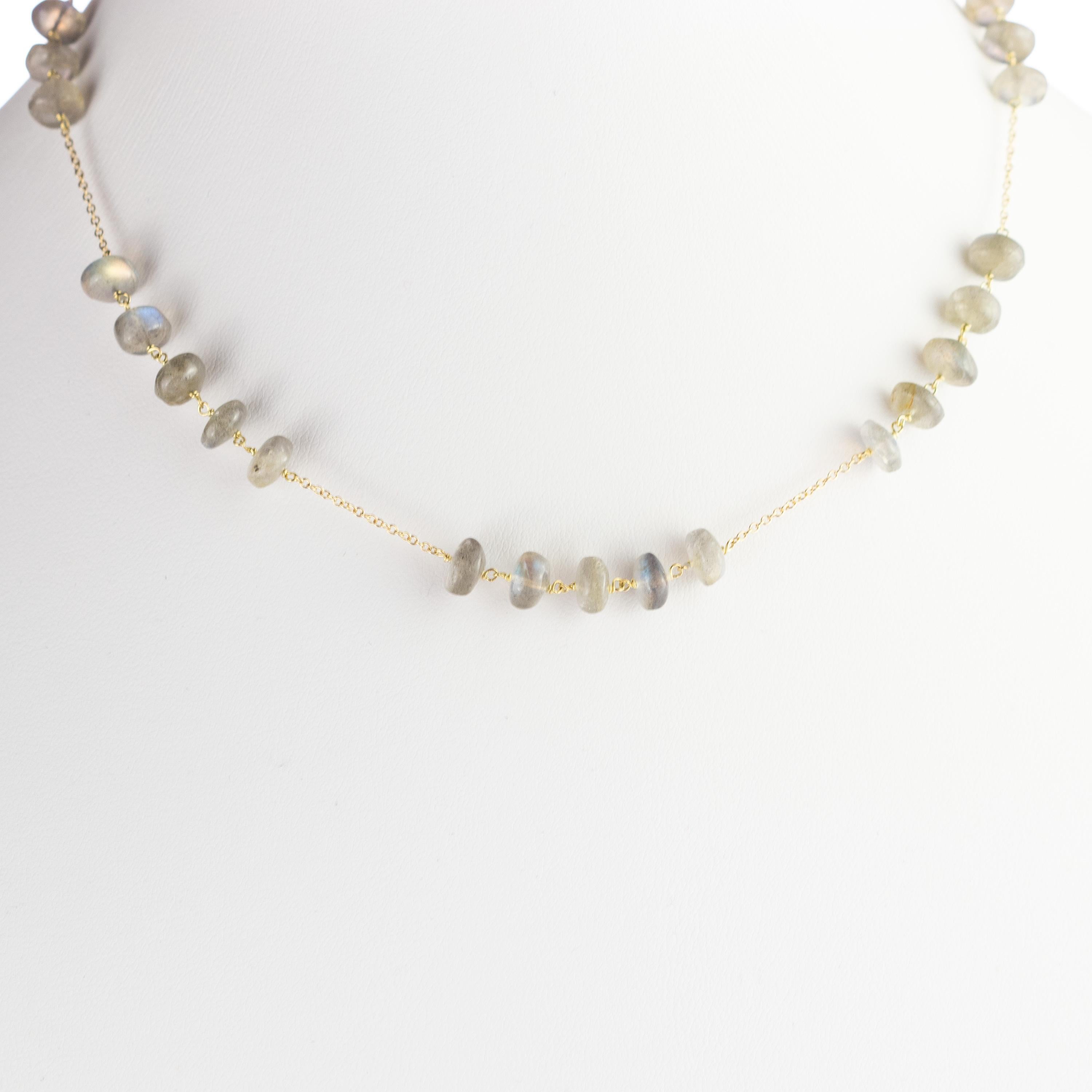 Collier de cocktail chic fait main avec chaîne en or jaune 18 carats et rondelles en forme d'œil de chat en vente 1