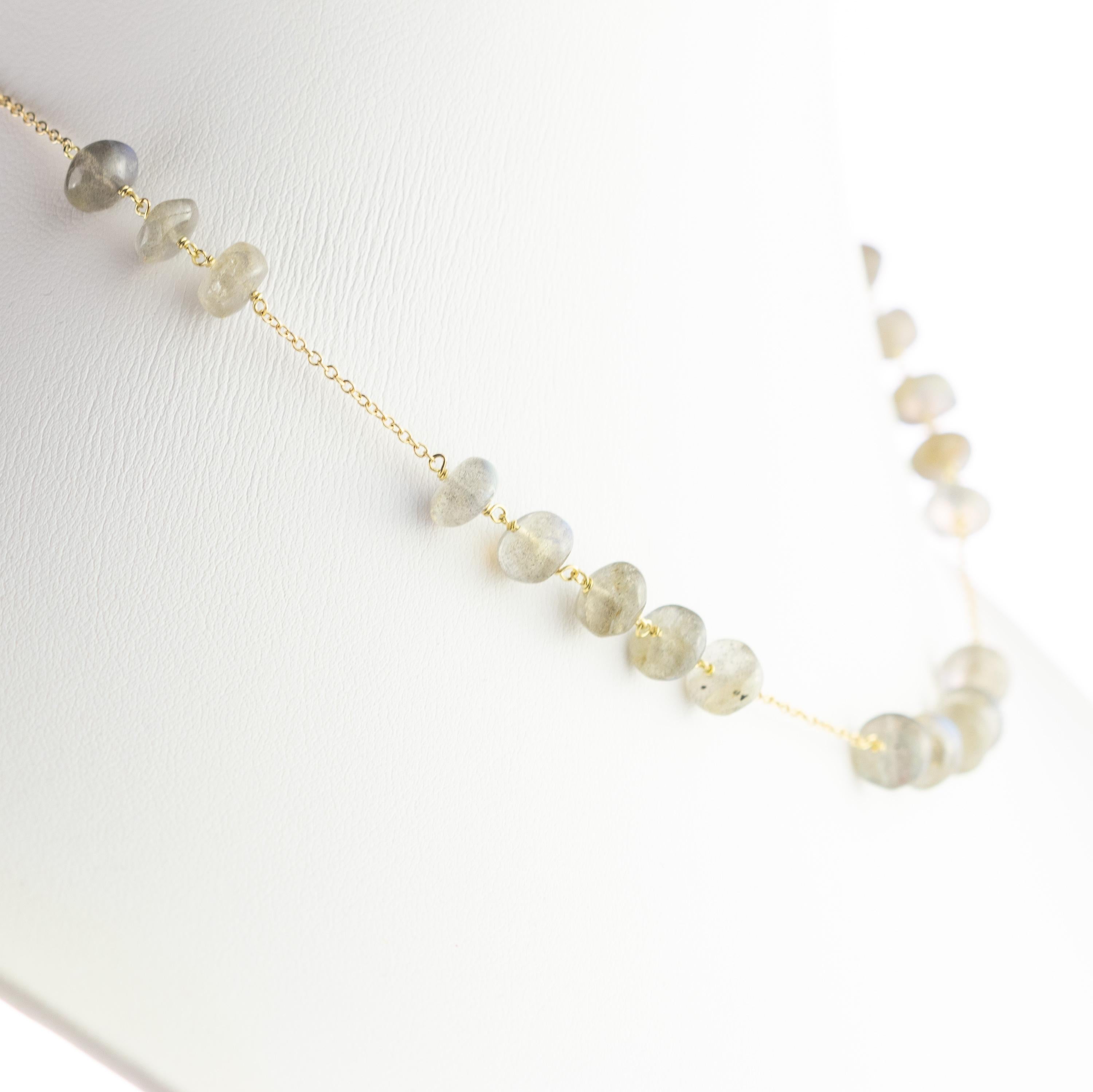 Collier de cocktail chic fait main avec chaîne en or jaune 18 carats et rondelles en forme d'œil de chat en vente 4