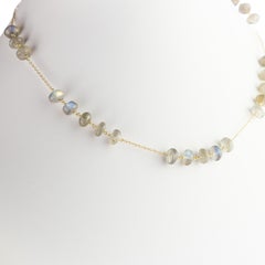 Cat's Eye Rondelles 9 Karat Yellow Gold Chain Handmade Cocktail Chic Necklace