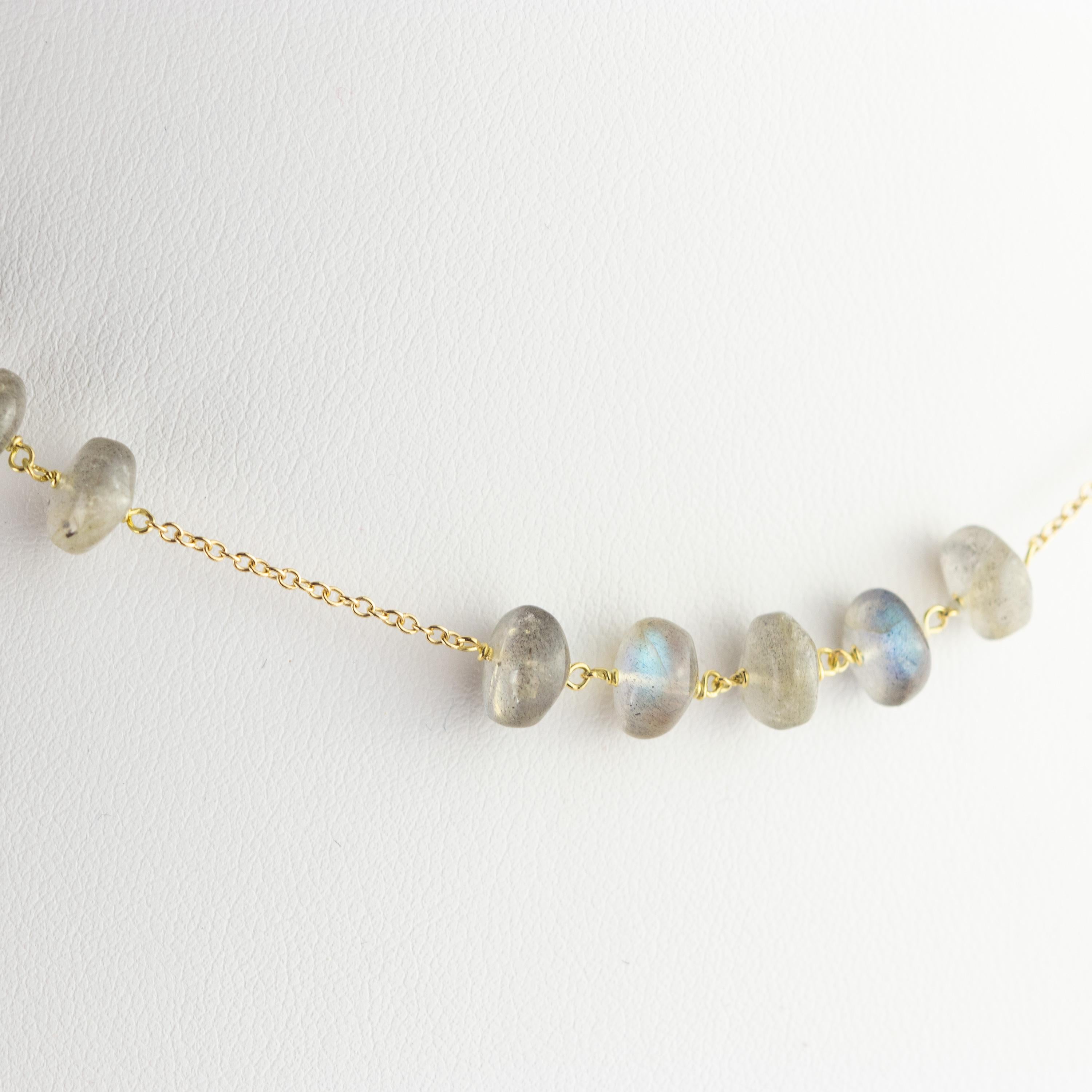 Collier cocktail chic à chaîne en or jaune 9 carats avec rondelles en forme d'œil de chat, fait à la main en vente 1