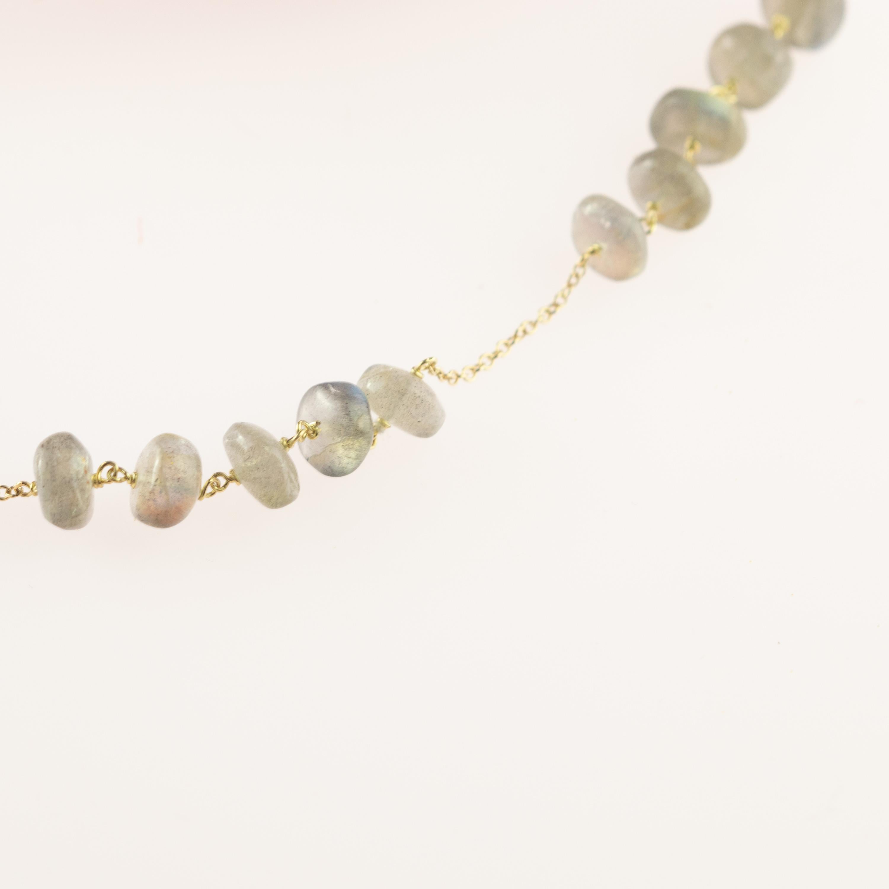 Collier cocktail chic à chaîne en or jaune 9 carats avec rondelles en forme d'œil de chat, fait à la main en vente 3