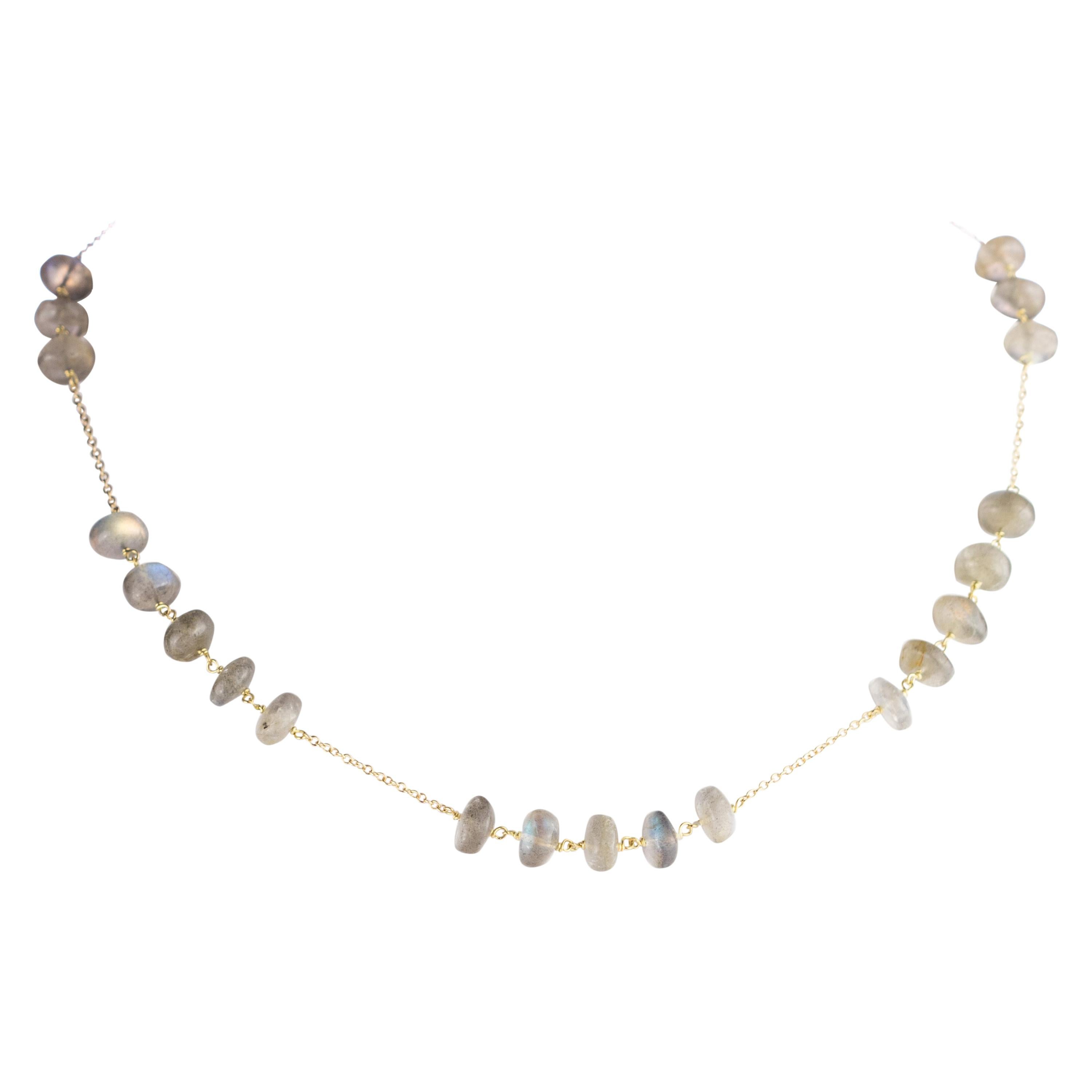 Rondelle a occhio di gatto con catena in oro giallo 9 carati, fatte a mano, Collana Cocktail Chic