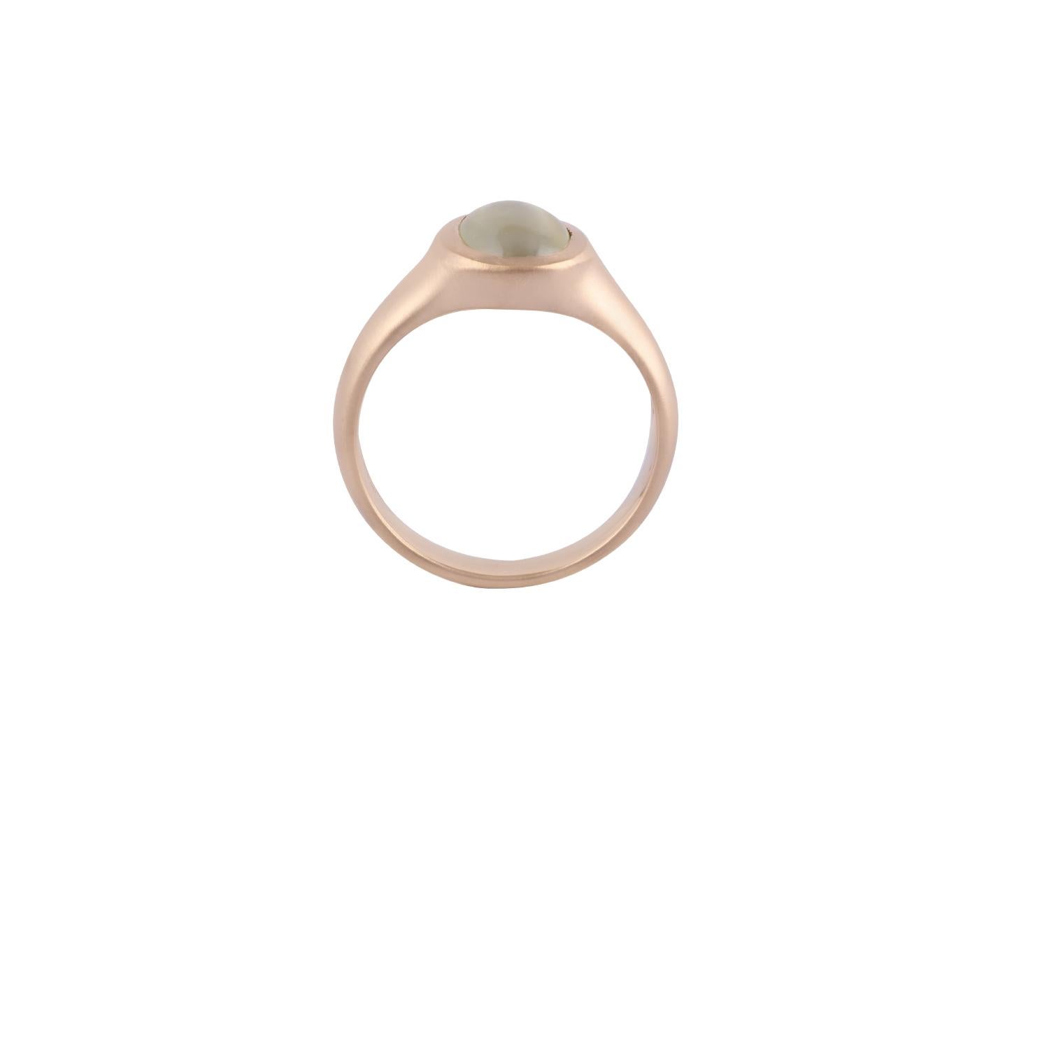 Art Deco Cat's Eye  Surrounded By Matte Finish 18k Yellow Gold Ring For Sale