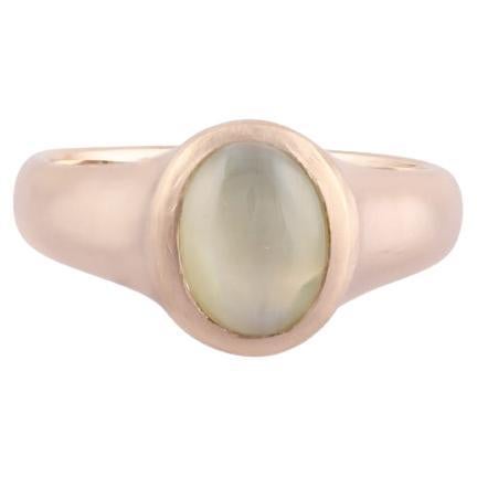 Cat's Eye  Surrounded By Matte Finish 18k Yellow Gold Ring For Sale