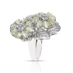 Cat's Eye Tourmaline Cabochon Double Flower and Diamond Ring, 18K