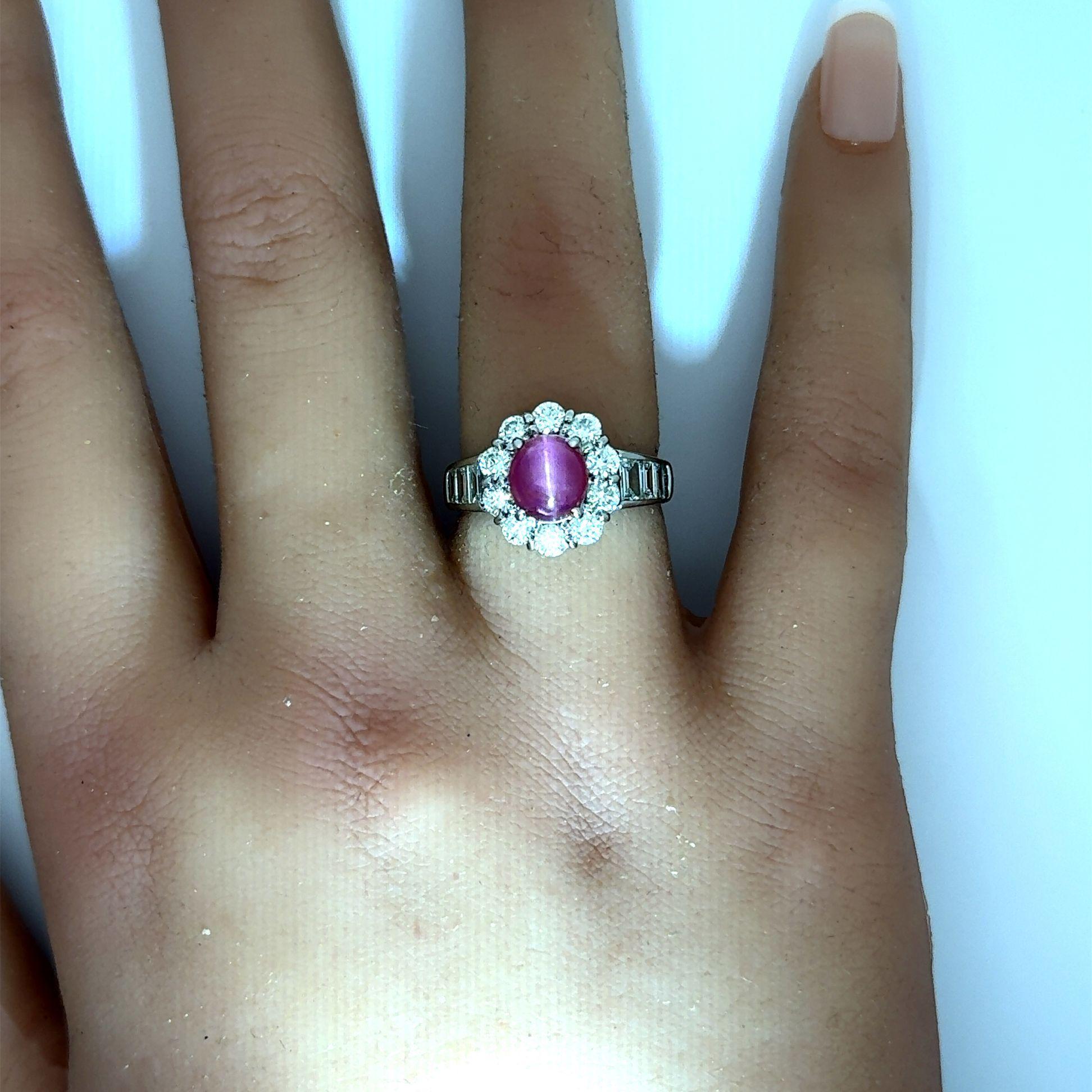 Cabochon Cats-Eye Tourmaline Diamond Halo Platinum Ring For Sale
