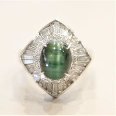 Cat’s Eye Tourmaline Diamond Platinum Ring