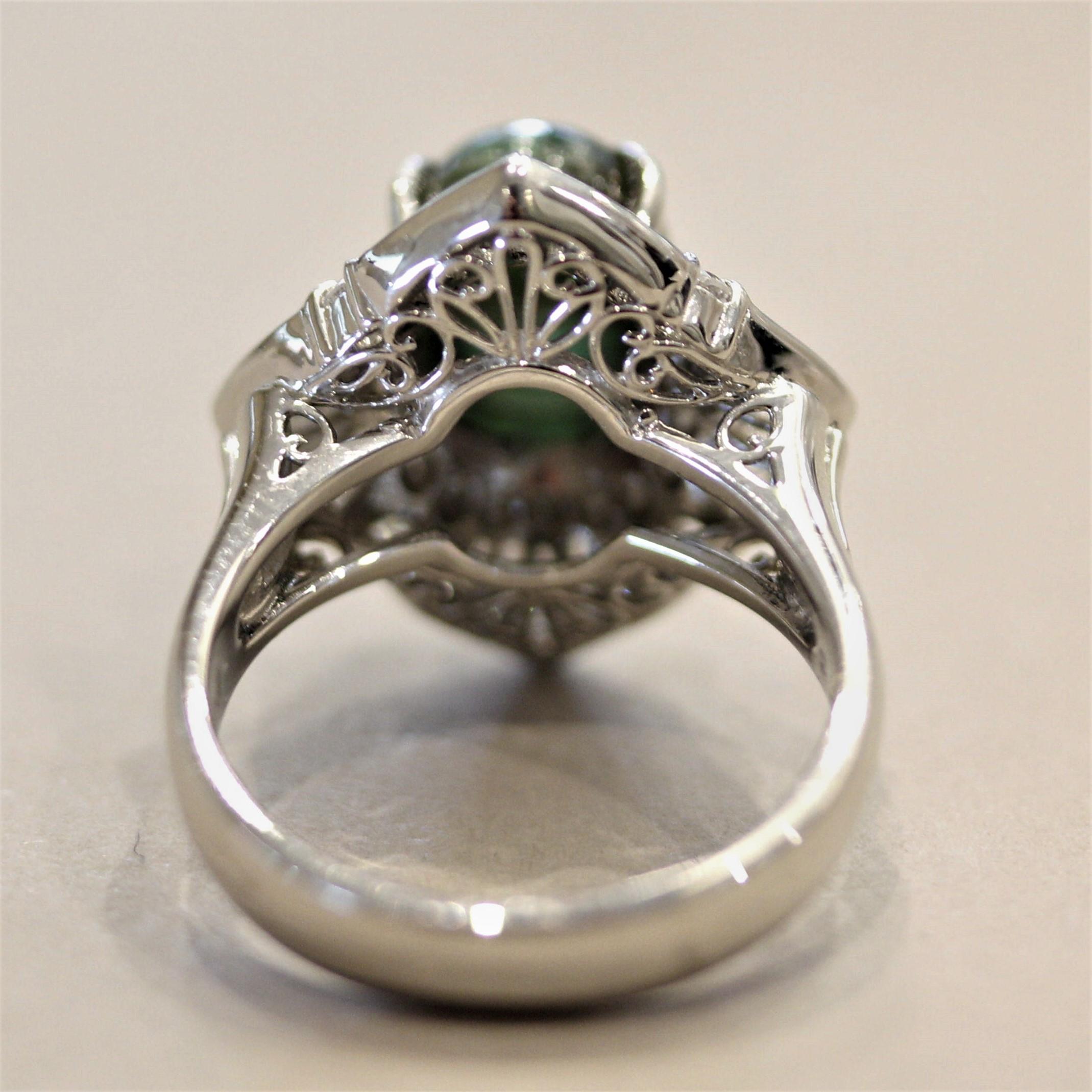 Cat’s Eye Tourmaline Diamond Platinum Ring In New Condition For Sale In Beverly Hills, CA