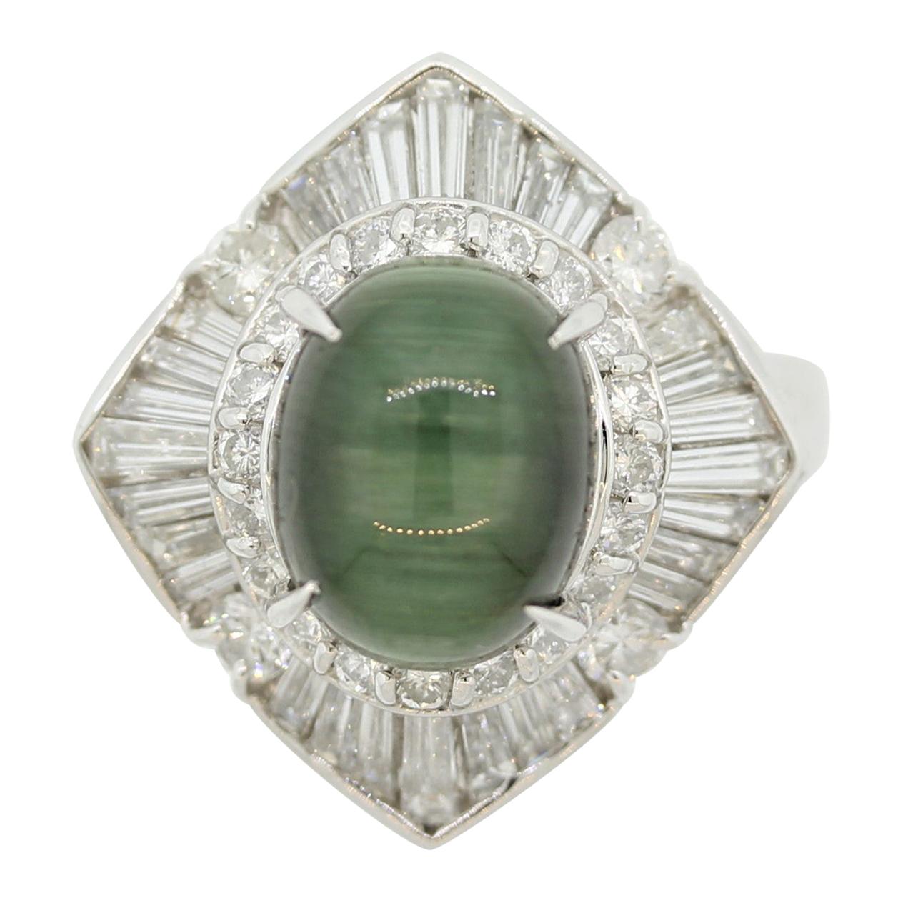 Cat’s Eye Tourmaline Diamond Platinum Ring