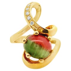 Bague chats œil de melon tourmaline diamantée en or 18 carats