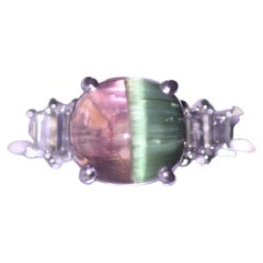 Platinring mit Katzenaugen, Wassermelonen-Turmalin und Diamant