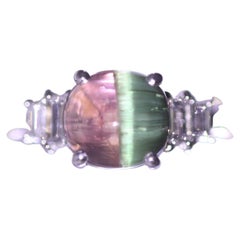 Cats Eye Watermelon-Tourmaline Diamond Platinum Ring