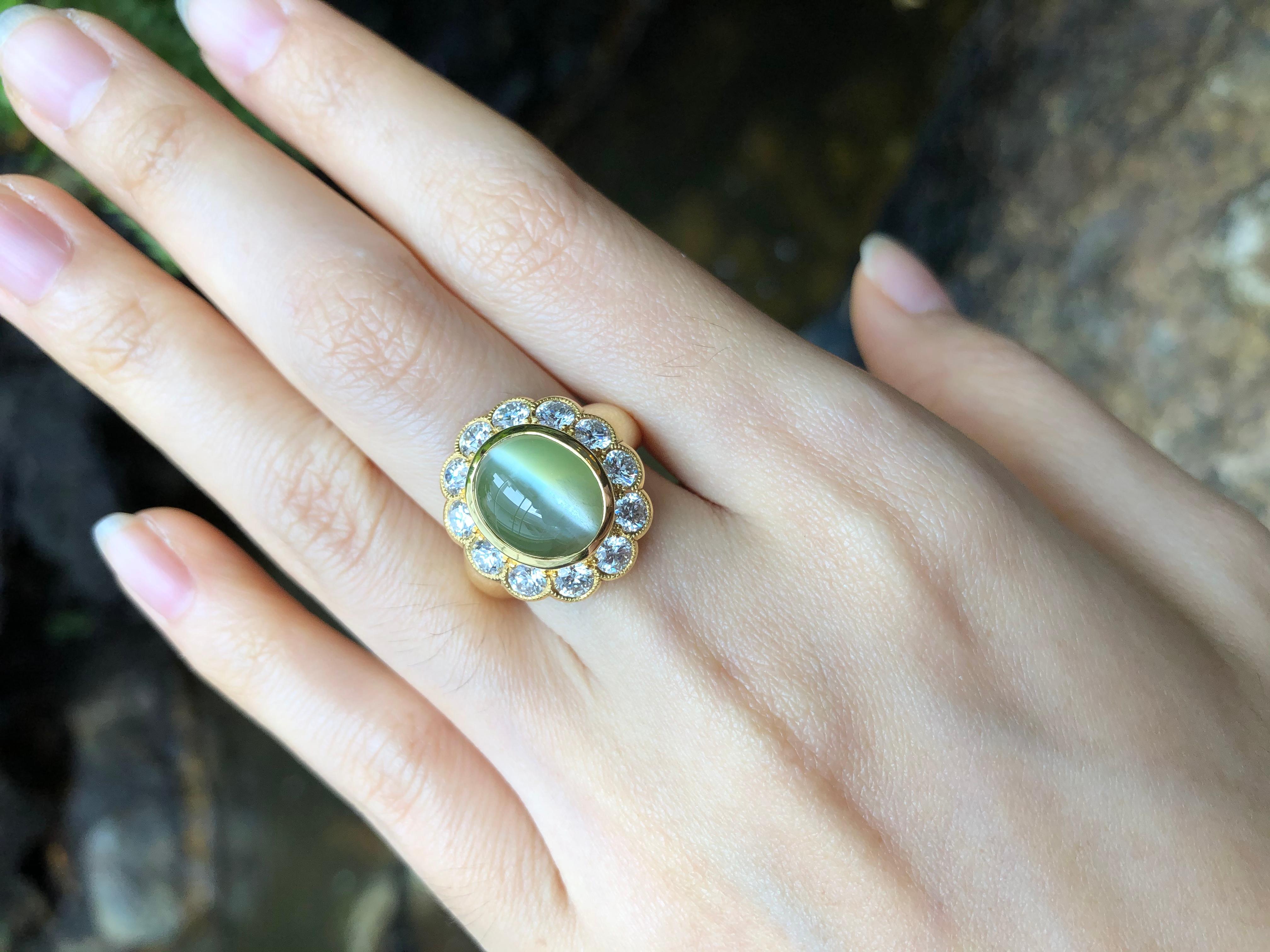 Chrysoberyl Cat's Eye 8.38 carats with Diamond 1.57 carats Ring set in 18 Karat Gold Settings
(GIA Certified)

Width:  1.7 cm 
Length: 1.9 cm
Ring Size: 51
Total Weight: 9.69 grams

