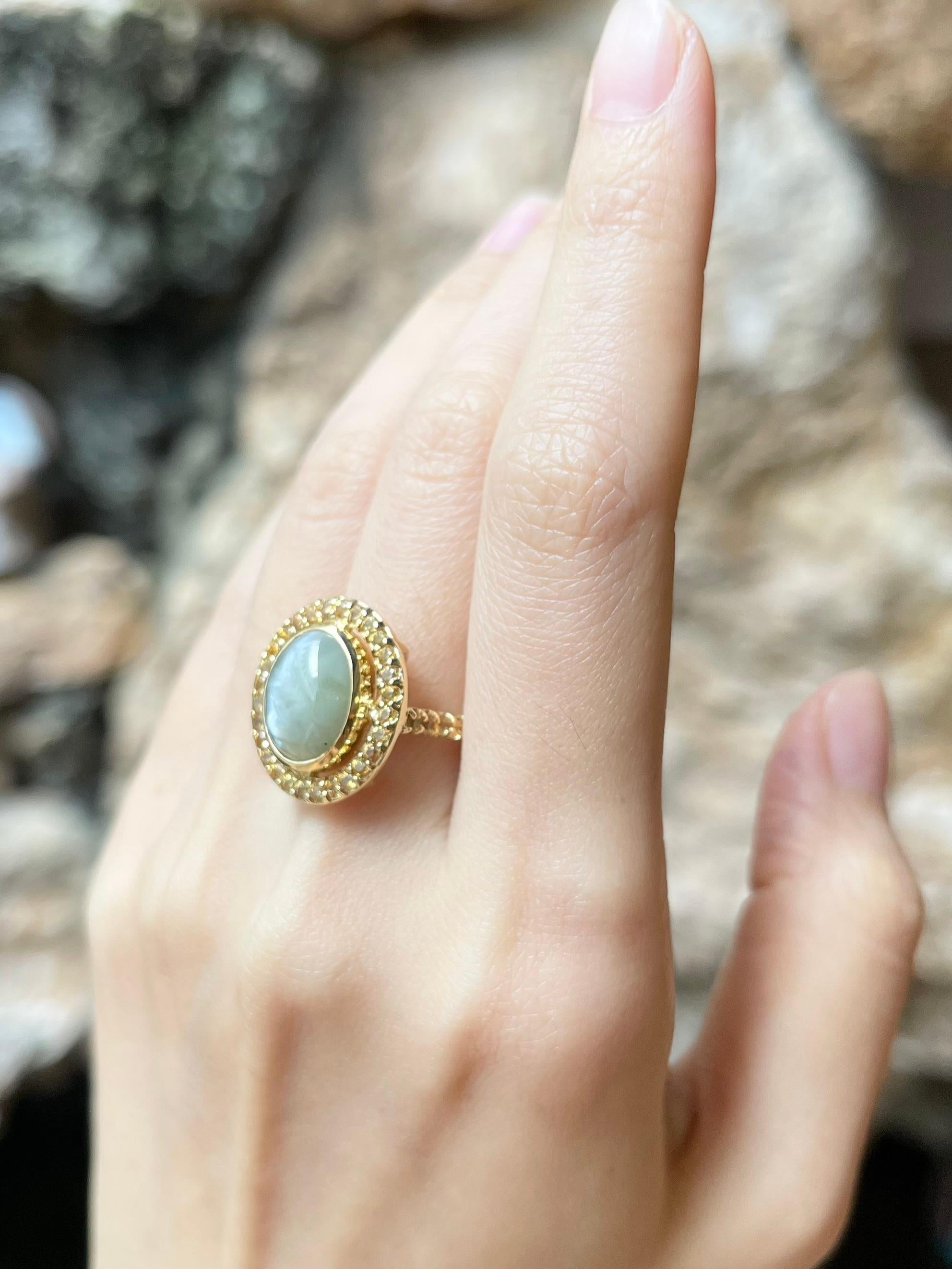 Bague œil de chat avec saphir jaune en or 18 carats Neuf - En vente à Bangkok, TH