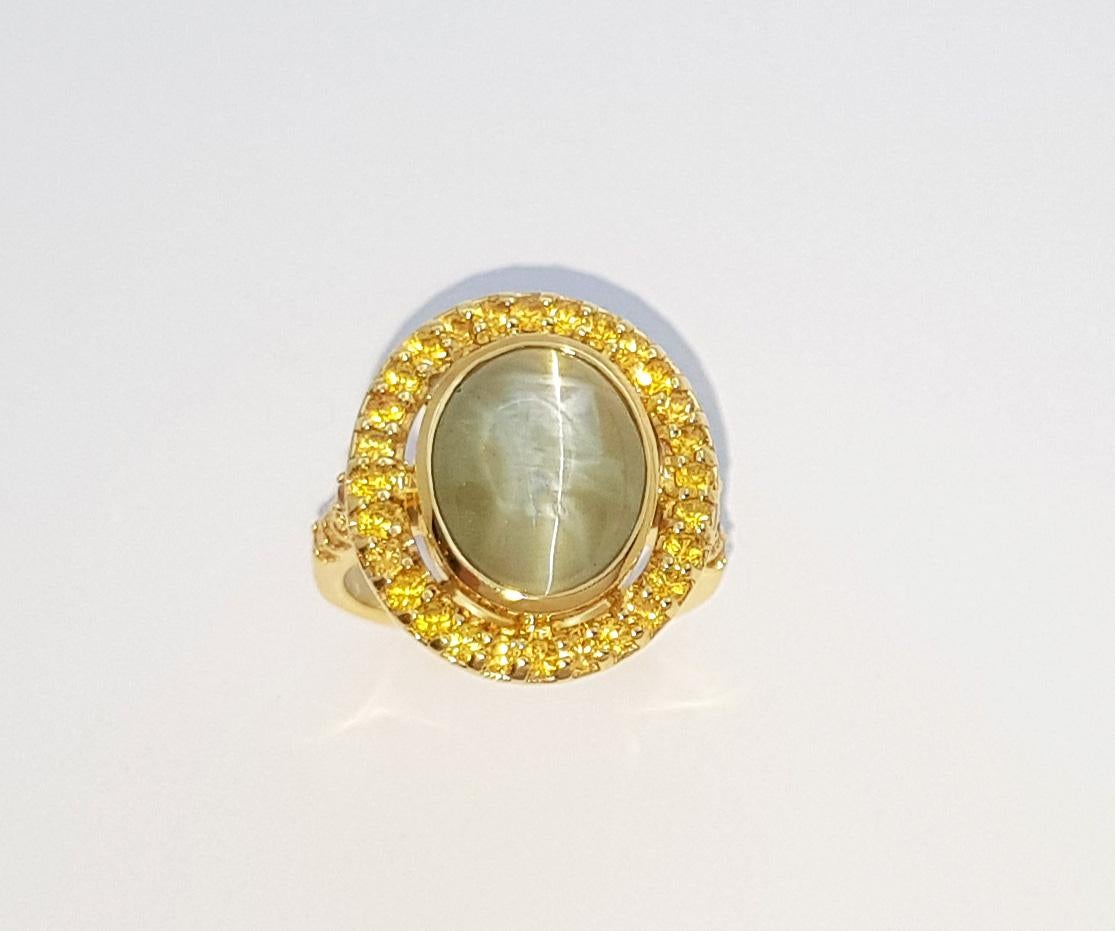 Bague œil de chat avec saphir jaune en or 18 carats en vente 3