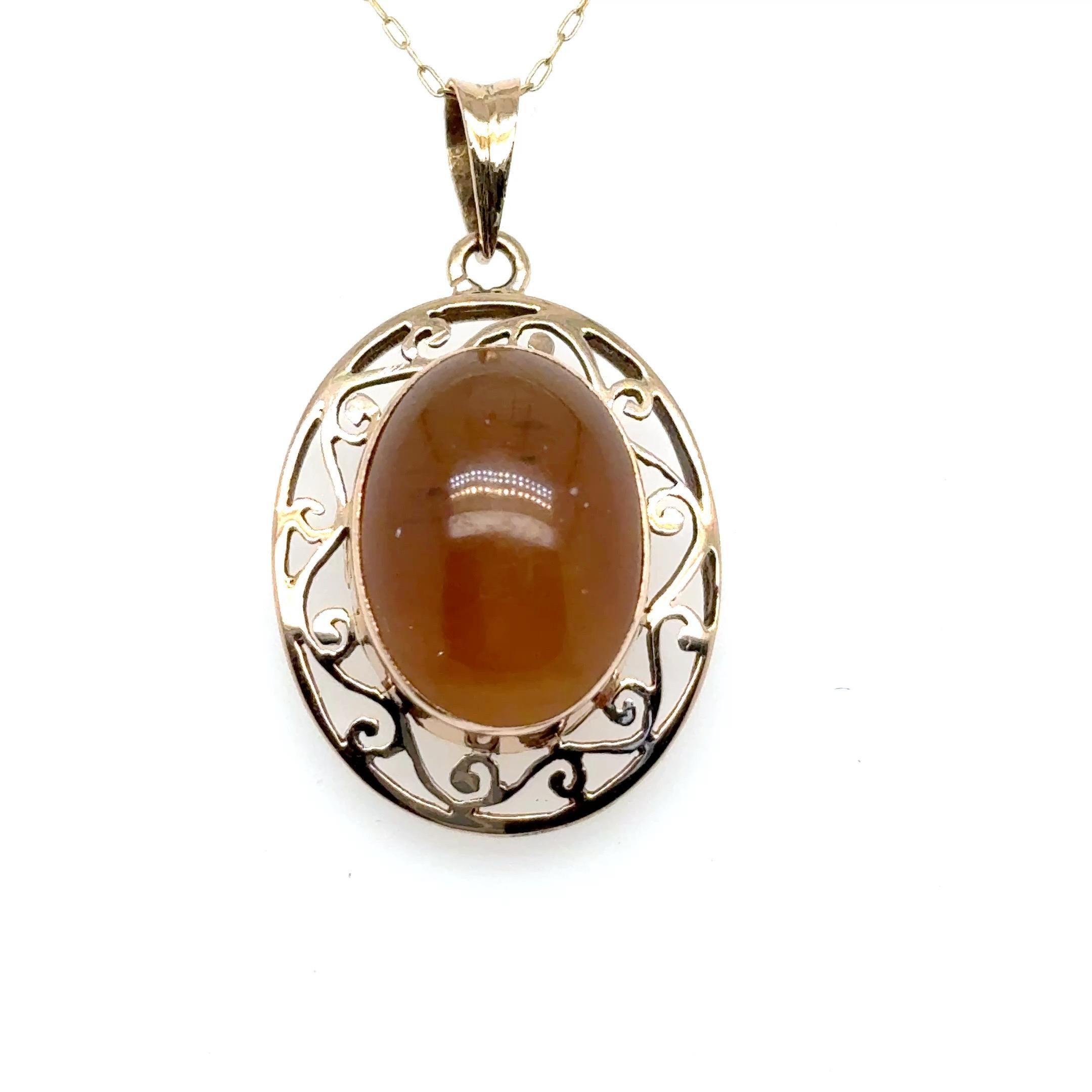 Artisan Cat's Eye Yellow Gold Pendant Necklace For Sale
