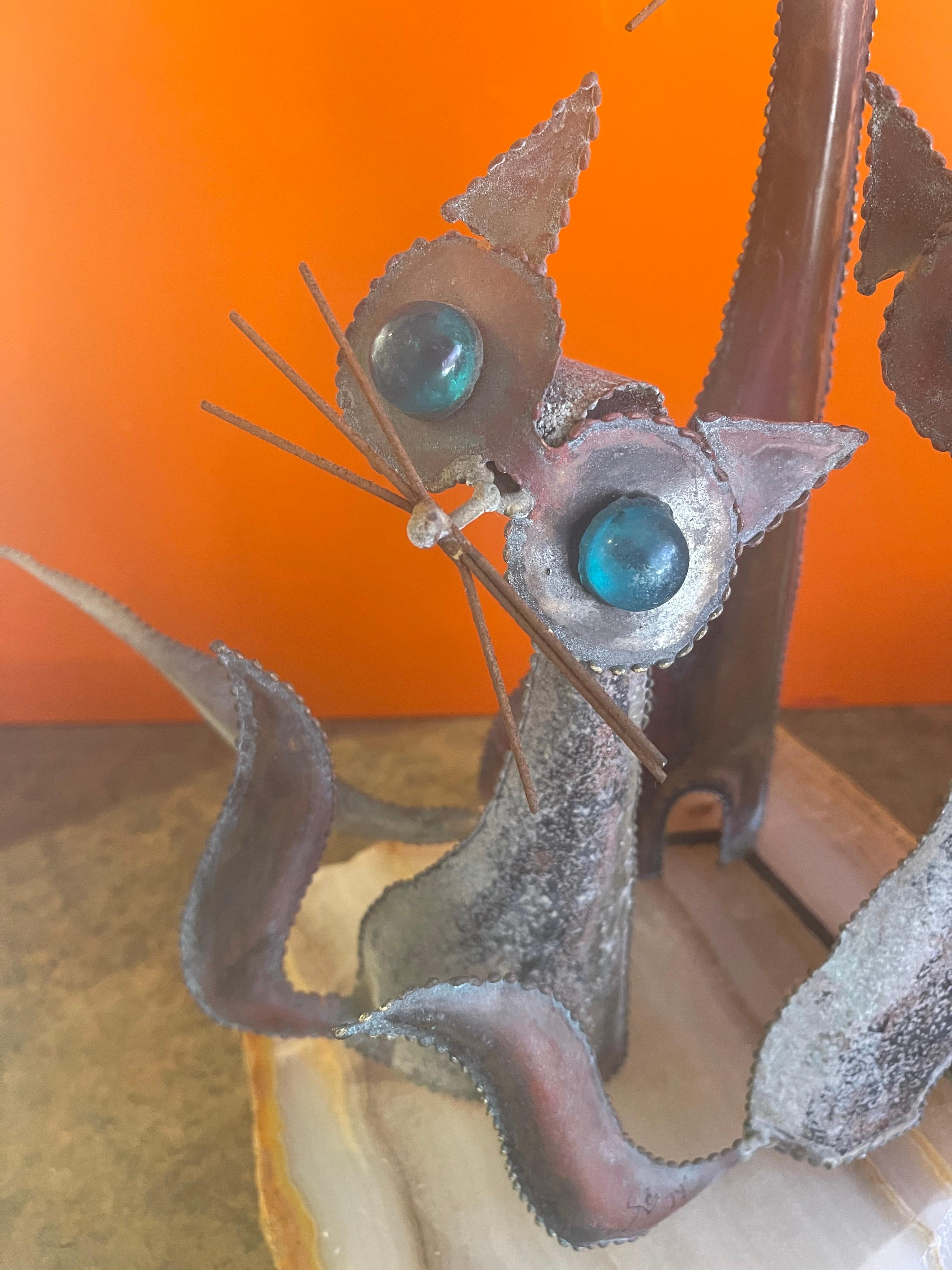 American Cats Sculpture on Onyx Base in the Style C. Jere