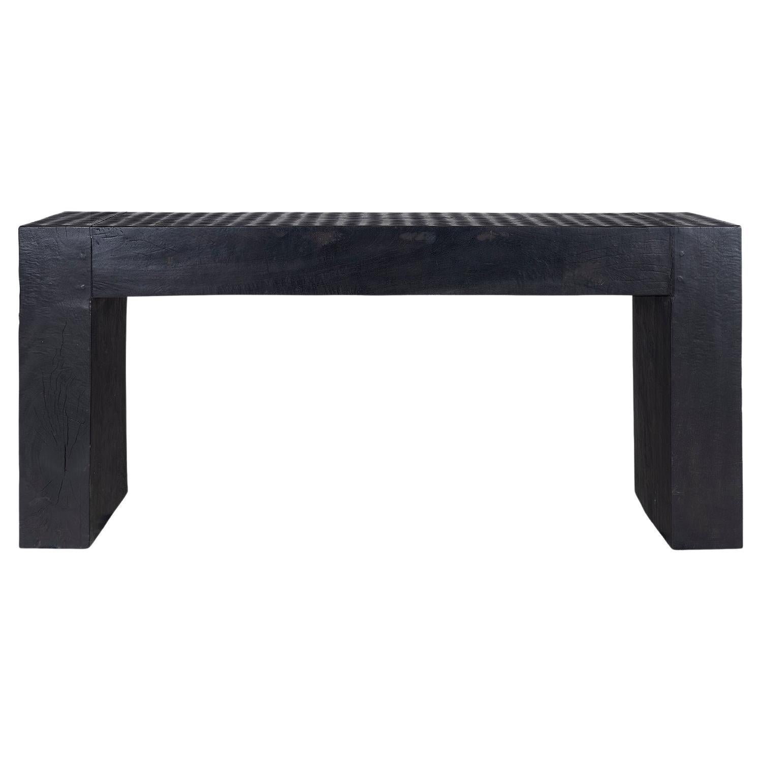 Cats Tongue Detail Carved Wood Console Table For Sale
