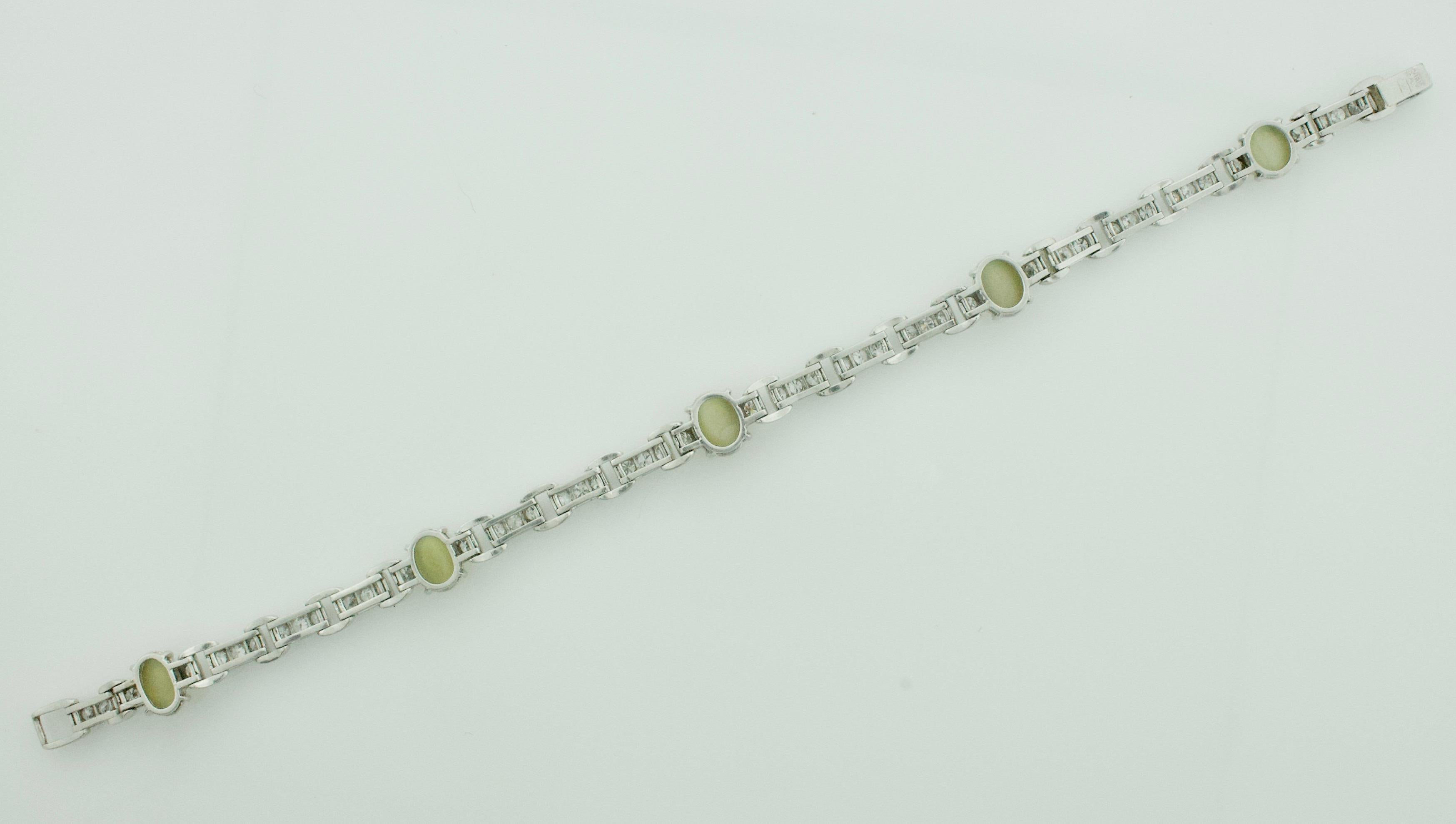 Catseye and Diamond Bracelet in Platinum Circa 1940 by Wasslikoff For Sale 1