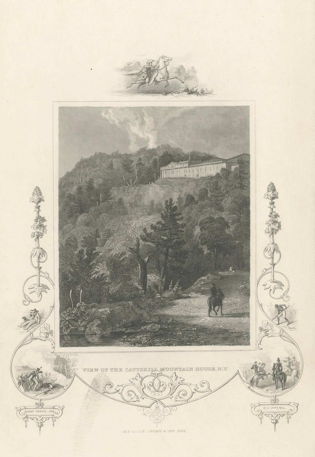 Catskill Mountain House - Antique Engraving, New York View c1830