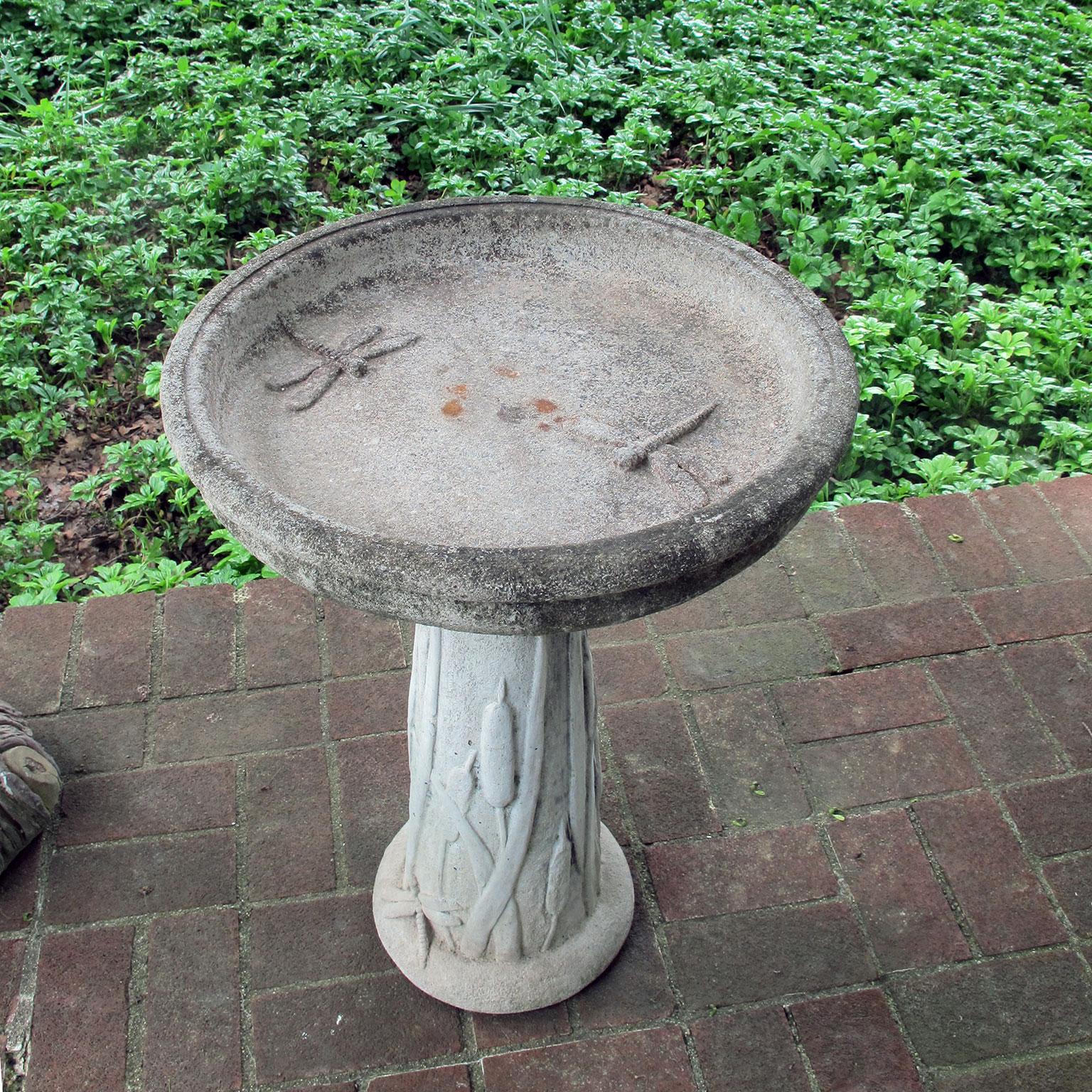 American Stone Bird Bath with Leaf and Insect Decoration