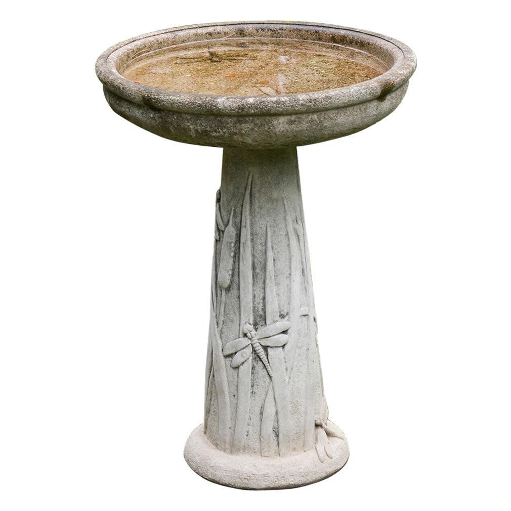 Stone Bird Bath with Leaf and Insect Decoration