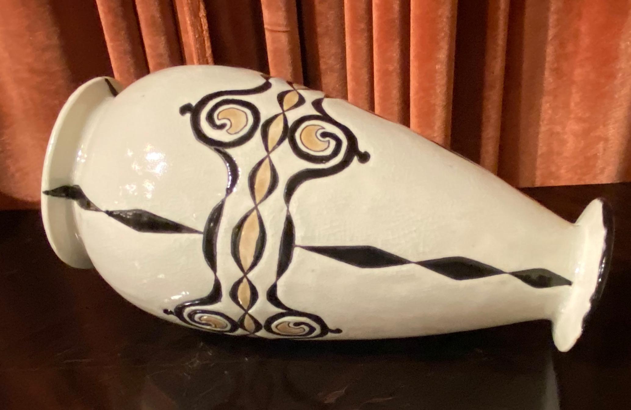 Catteau Boch Freres Art Deco Geometric Stoneware Vase In Good Condition In Oakland, CA