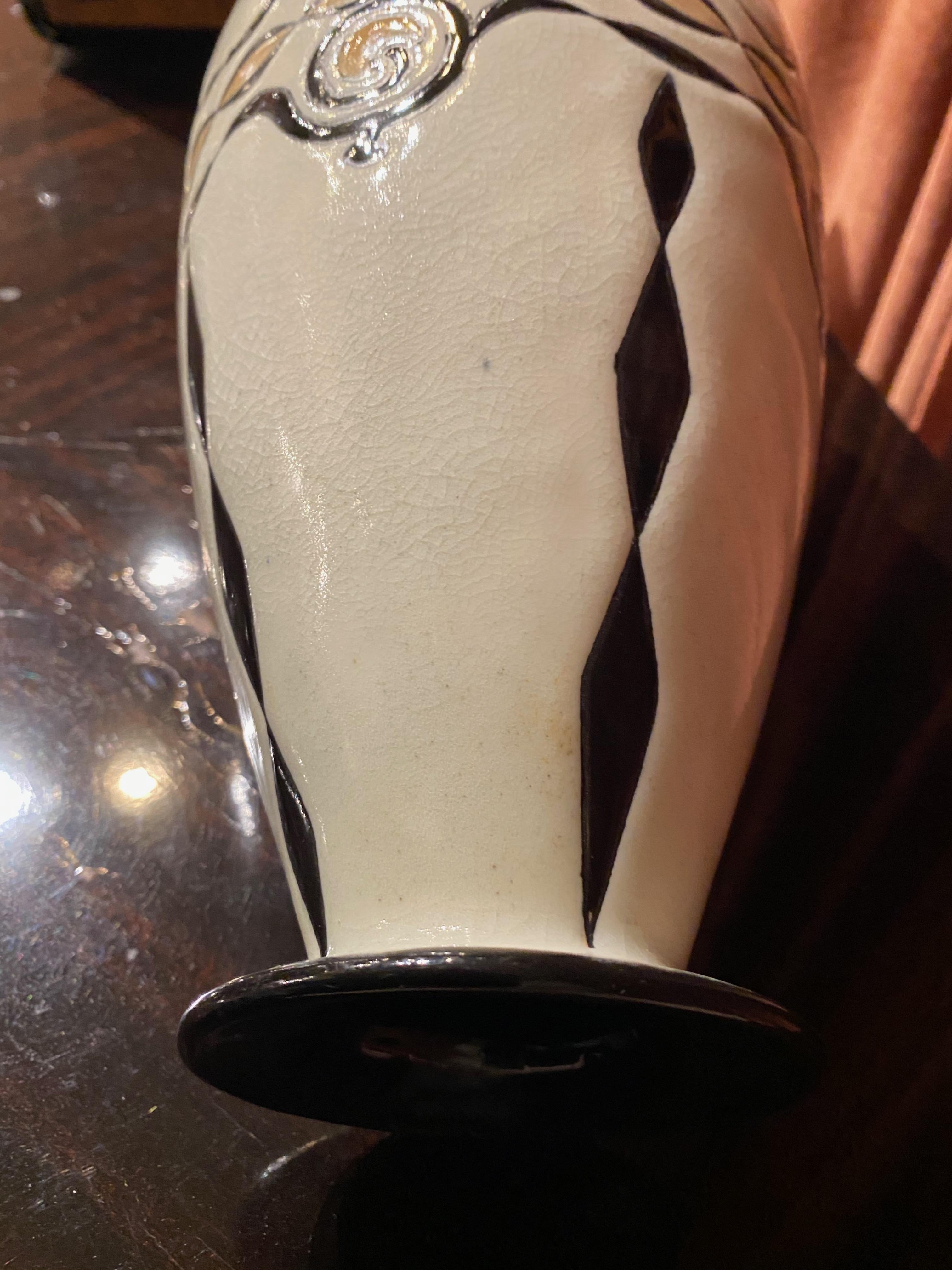 Catteau Boch Freres Art Deco Geometric Stoneware Vase 1
