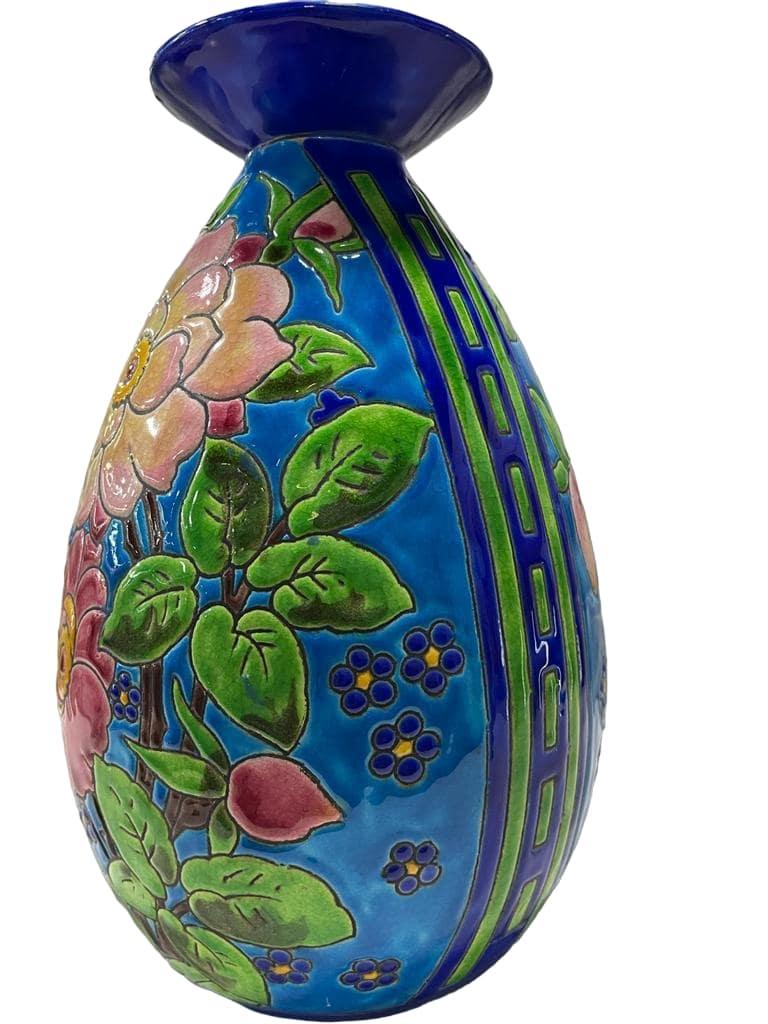 Vernissé CATTEAU Charles, Boch KERAMIS FRERES Vase Fleurs 1933 en vente