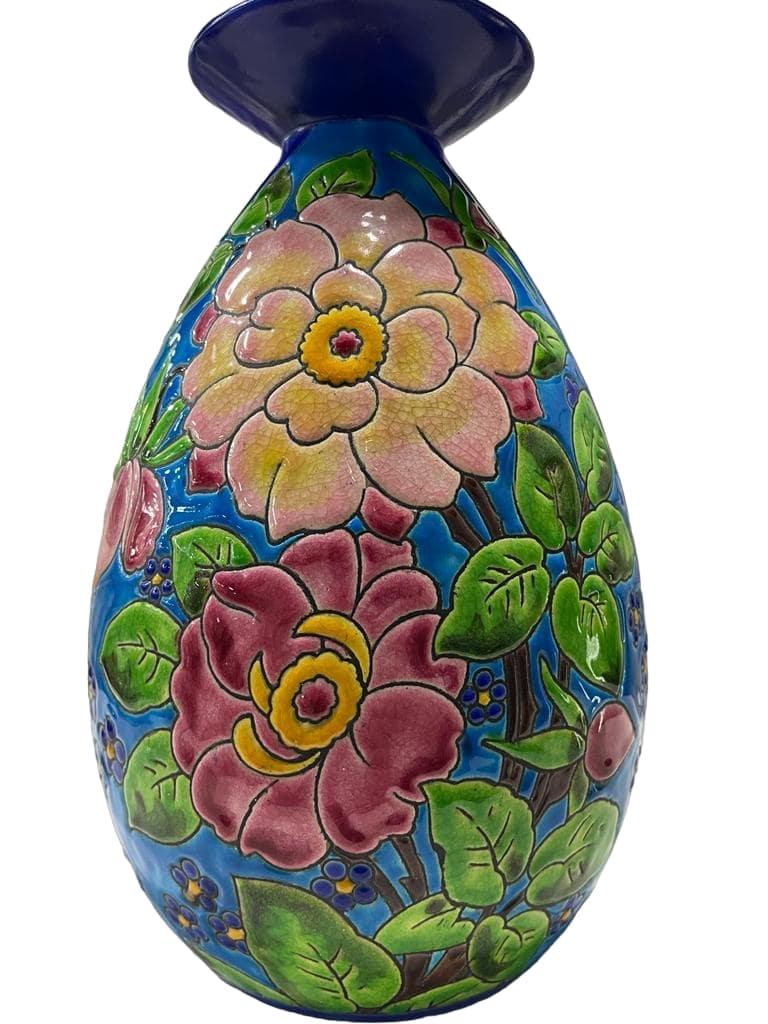 CATTEAU Charles, Boch KERAMIS FRERES Vase Fleurs 1933 en vente 1