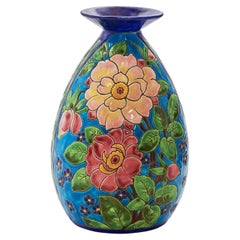 Antique CATTEAU Charles, Boch KERAMIS FRERES Vase "Fleurs" 1933