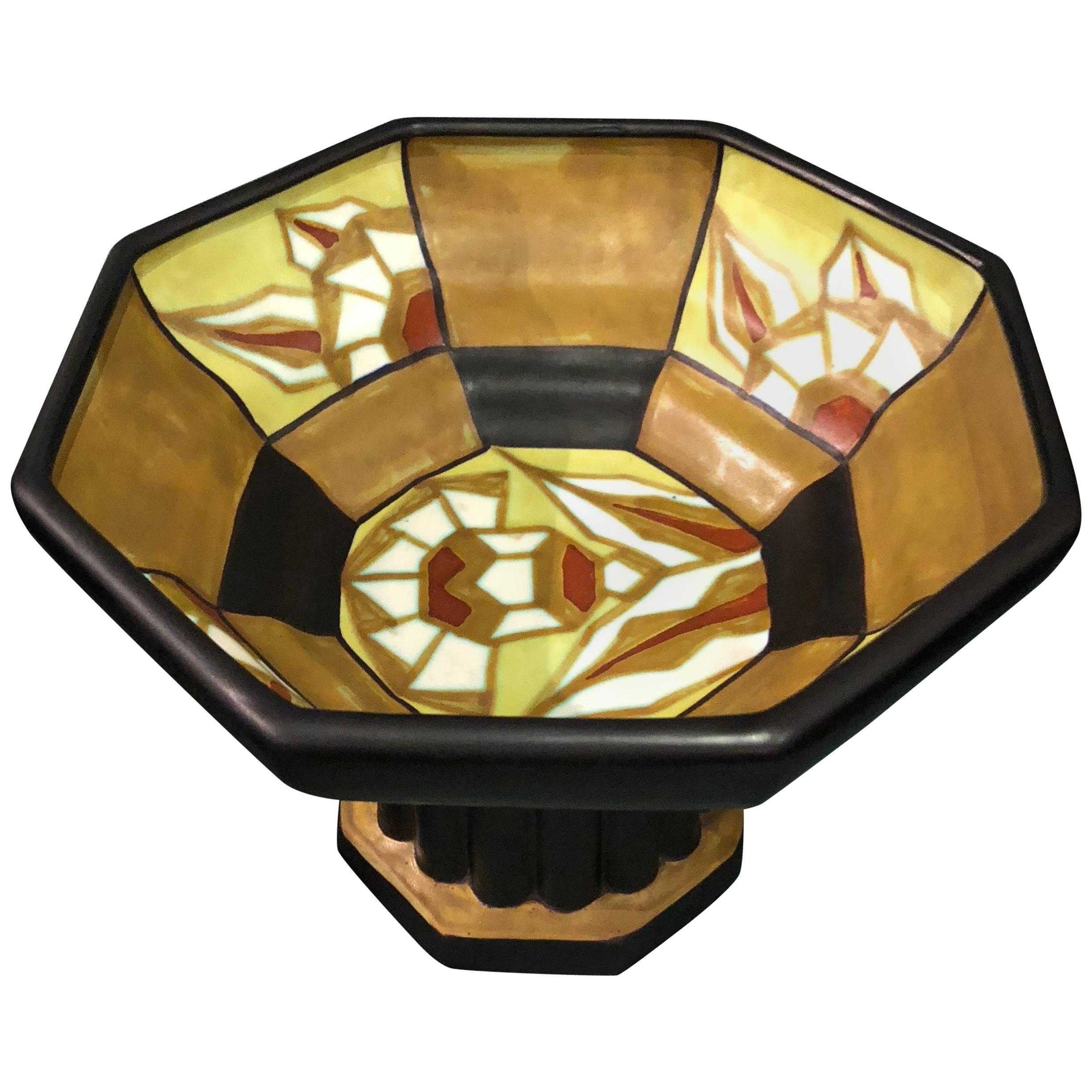 Grand bol à piédestal géométrique Catteau Boch en céramique belge