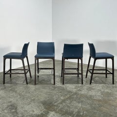 Cattelan Italia Arcadia Blue Leather Bar Stools by Paolo Cattelan, Set of Four