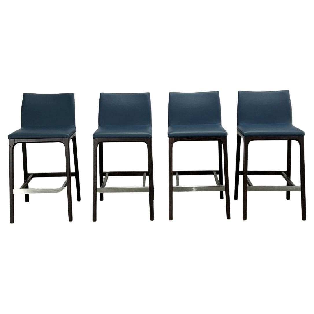 Cattelan Italia Arcadia Blue Leather Bar Stools by Paolo Cattelan, Set of Four (tabourets de bar en cuir bleu de Paolo Cattelan) en vente