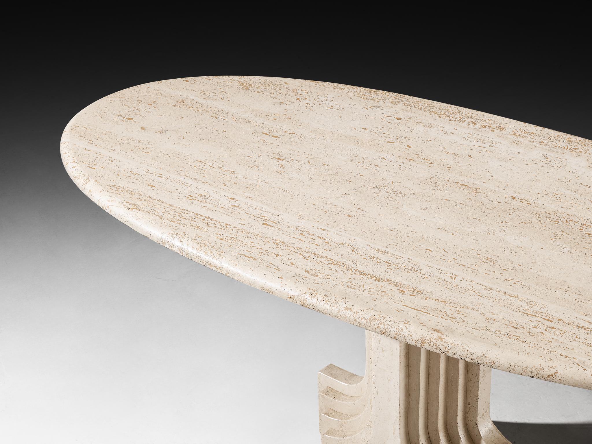 Table de salle à manger ovale 'Argo' de Cattelan Italia en travertin en vente 3