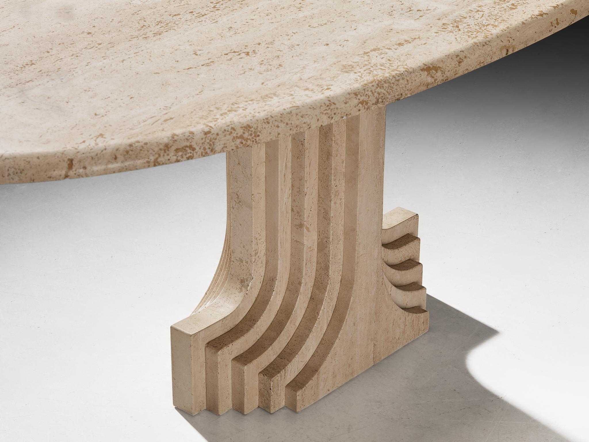 Postmoderne Table de salle à manger ovale 'Argo' de Cattelan Italia en travertin en vente