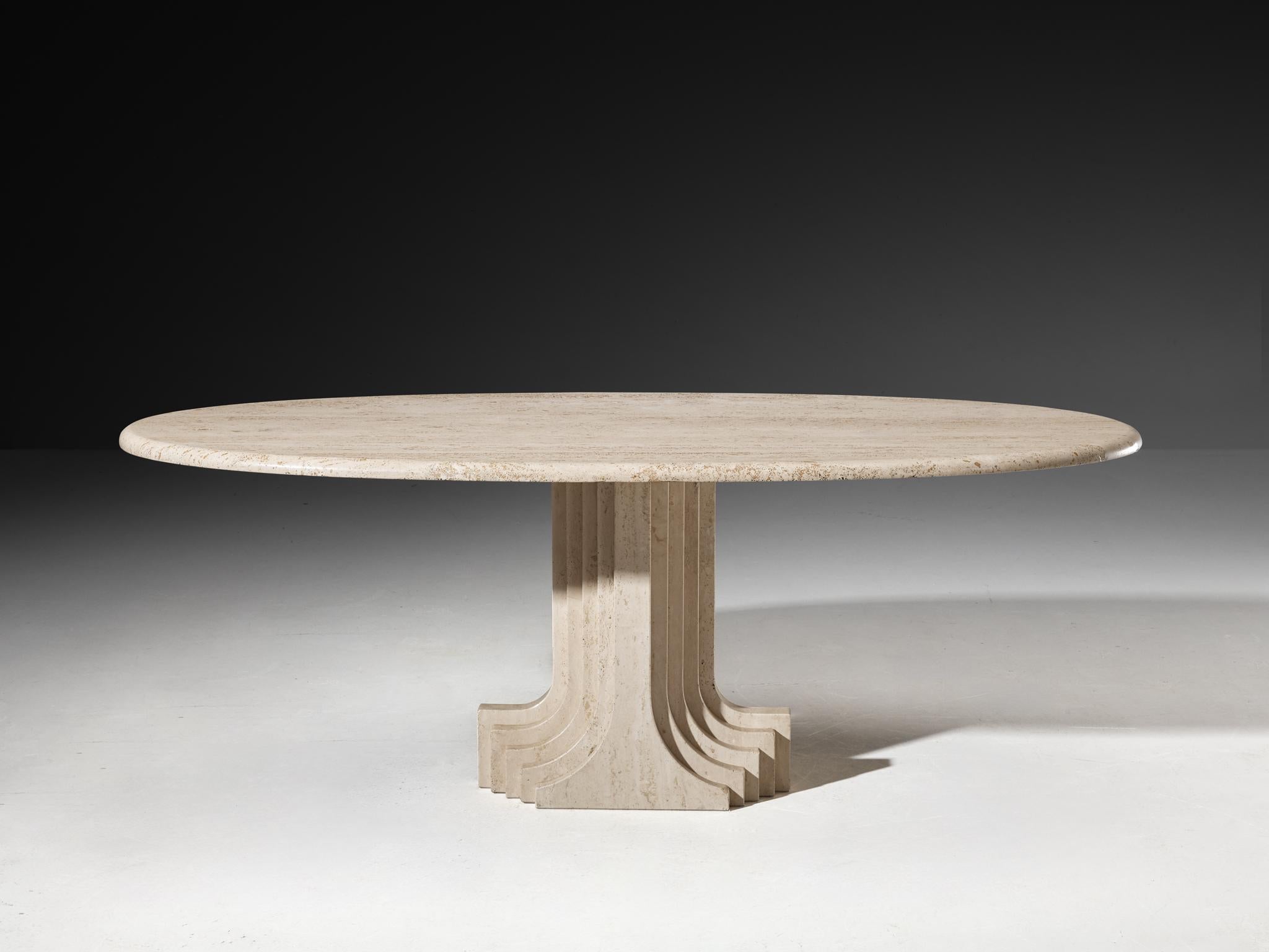 italien Table de salle à manger ovale 'Argo' de Cattelan Italia en travertin en vente