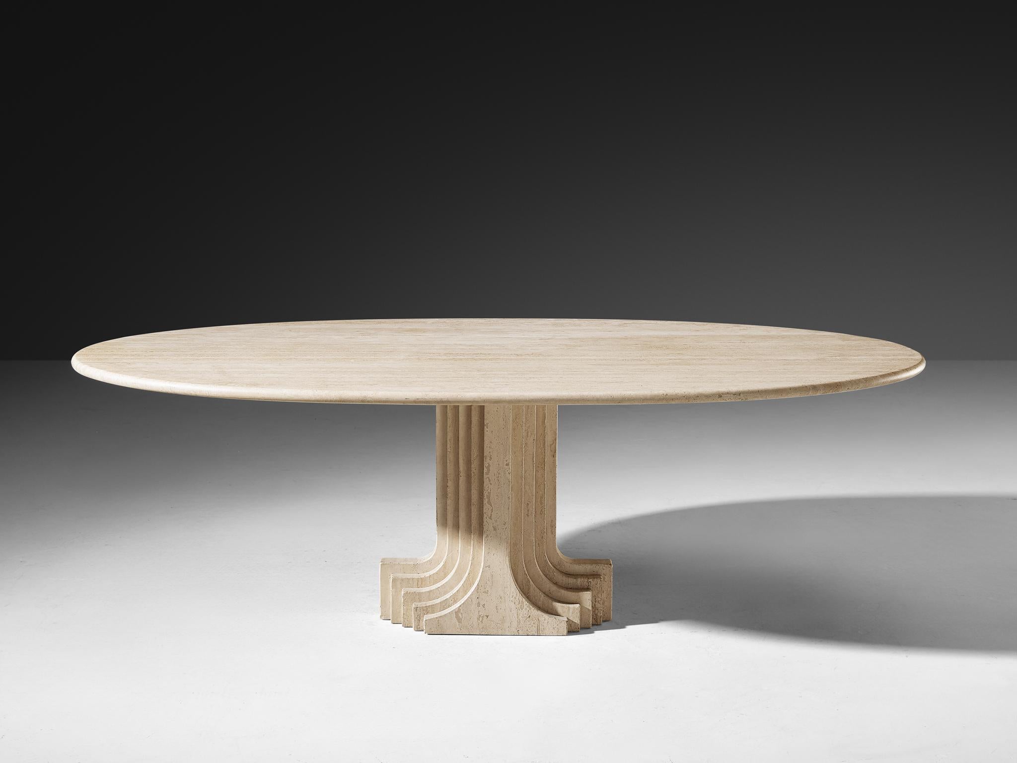 Italian Cattelan Italia 'Argo' Oval Dining Table in Travertine For Sale
