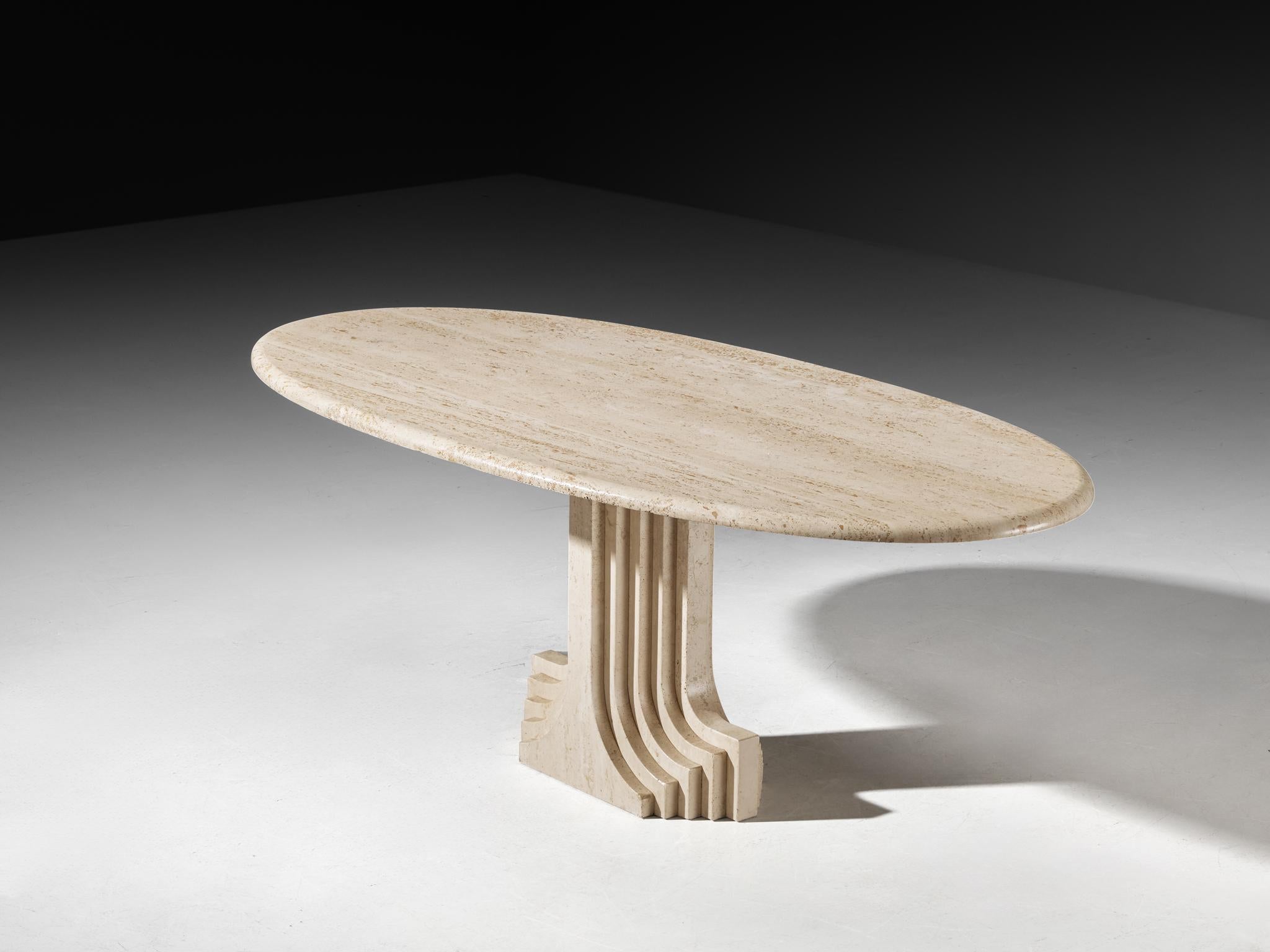 Travertin Table de salle à manger ovale 'Argo' de Cattelan Italia en travertin en vente