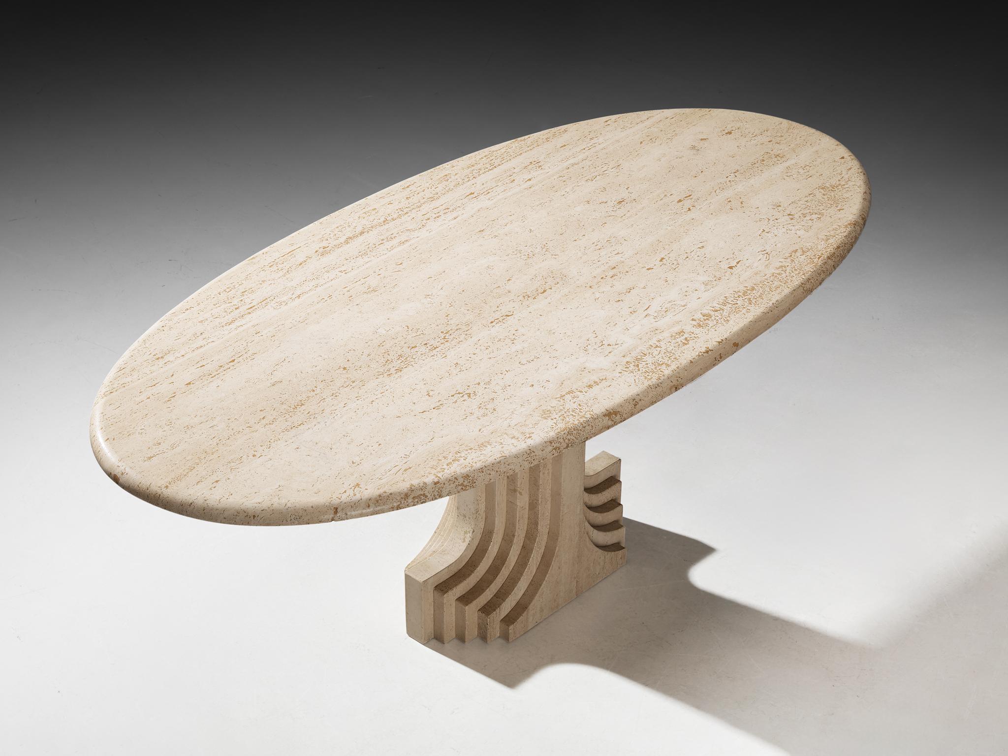 Table de salle à manger ovale 'Argo' de Cattelan Italia en travertin en vente 2