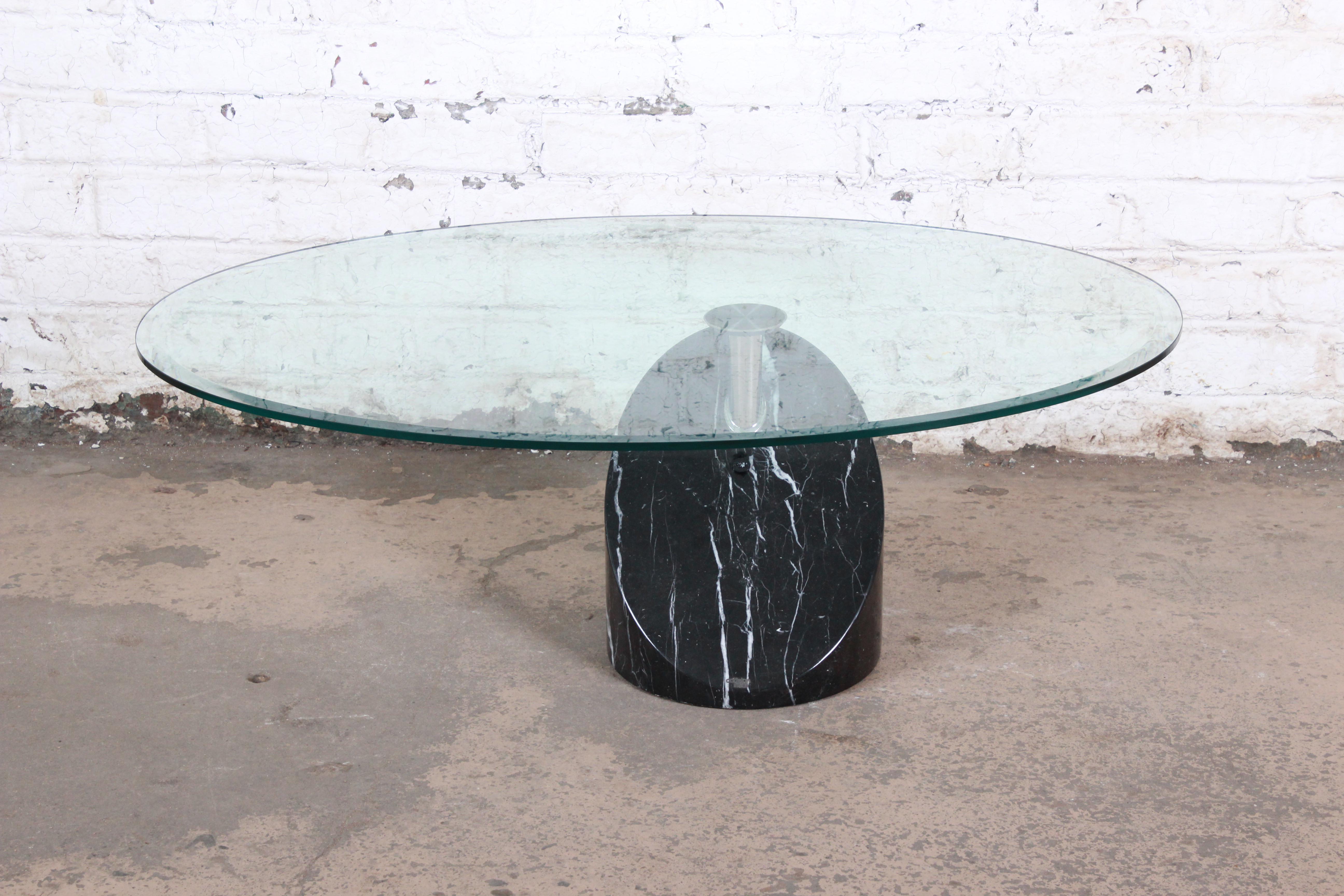 Cattelan Italia Cantilevered Swiveling Marble and Glass Cocktail Table, 1970s In Good Condition In South Bend, IN